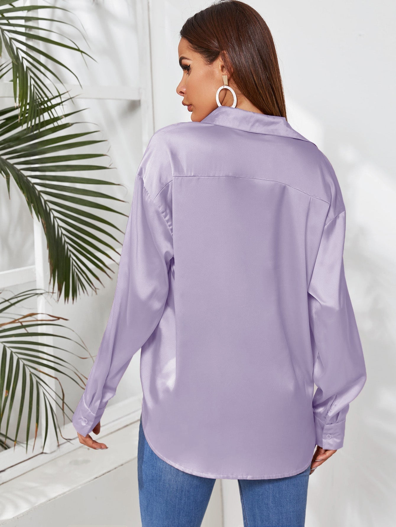 Privé Solid Button Front Satin Shirt