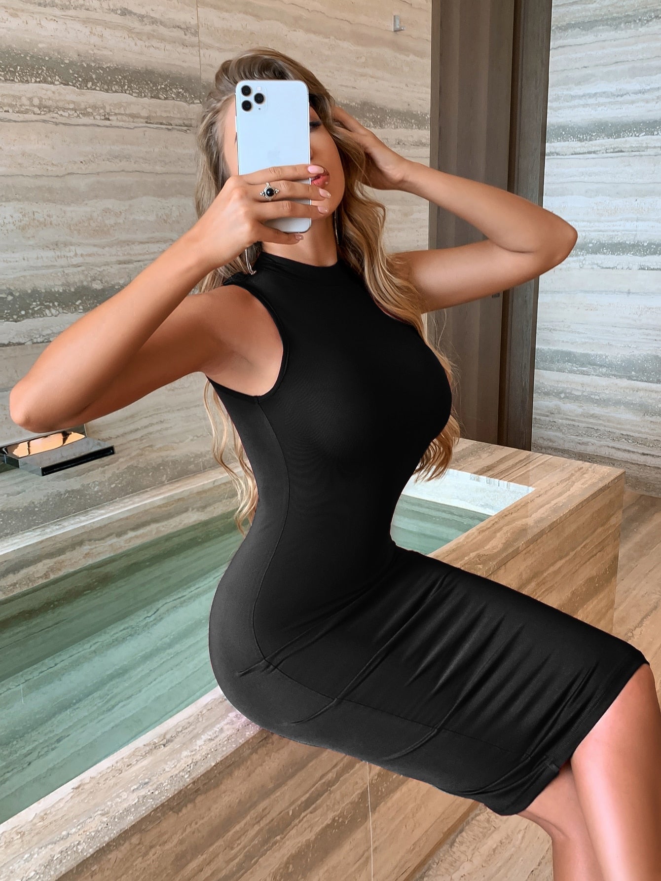 SXY Mock Neck Bodycon Tank Dress