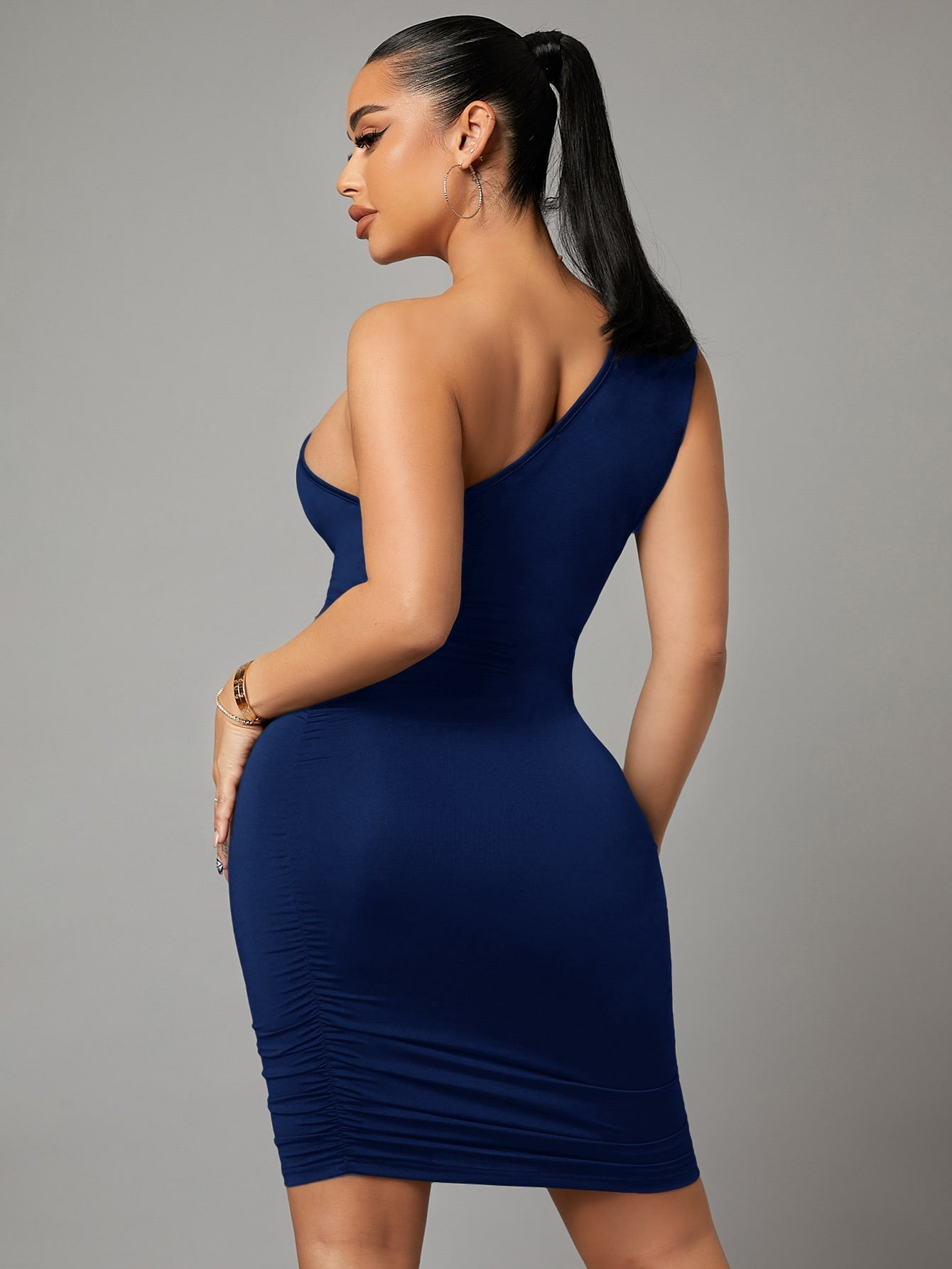 SXY Cut Out One Shoulder Ruched Bodycon Dress