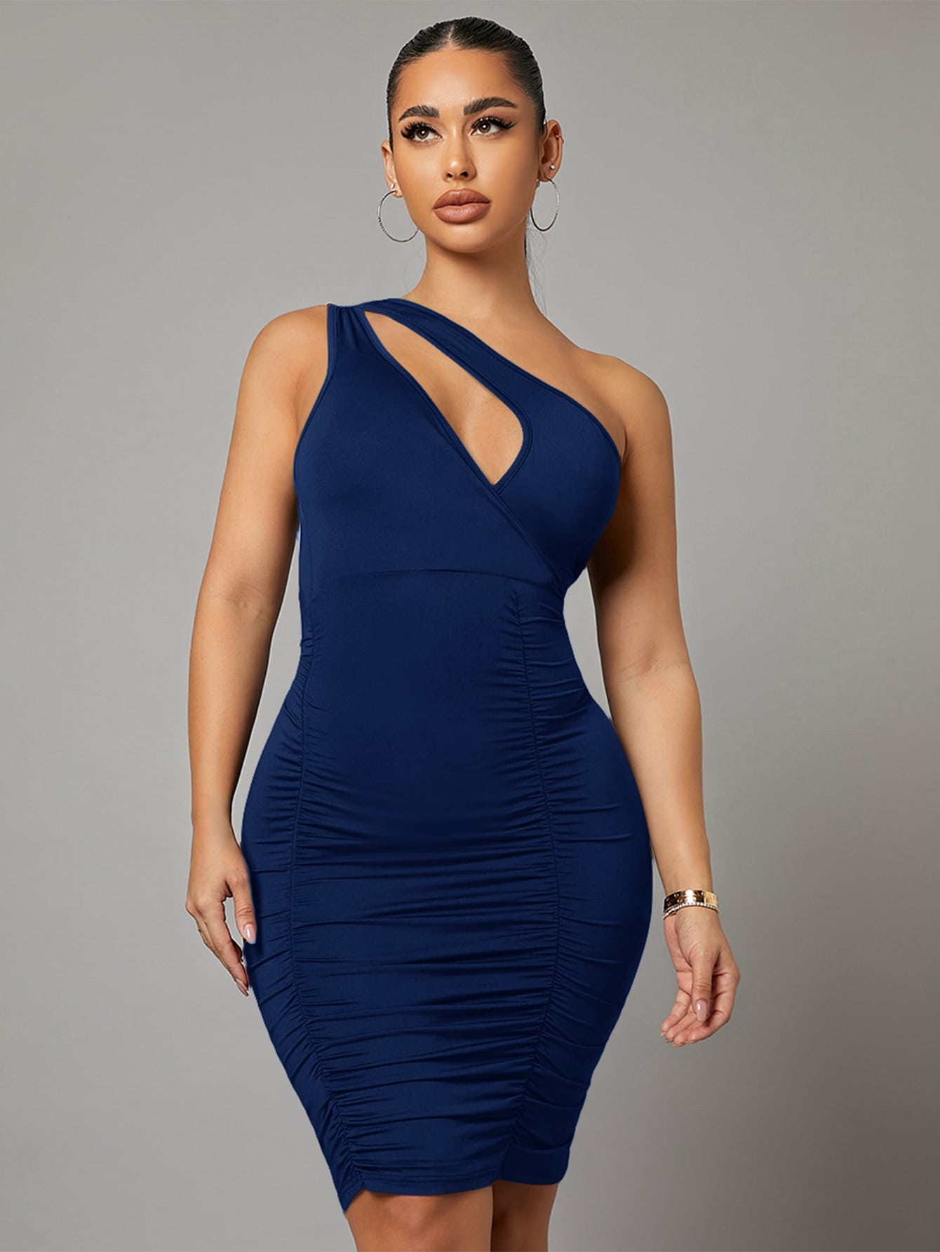 SXY Cut Out One Shoulder Ruched Bodycon Dress