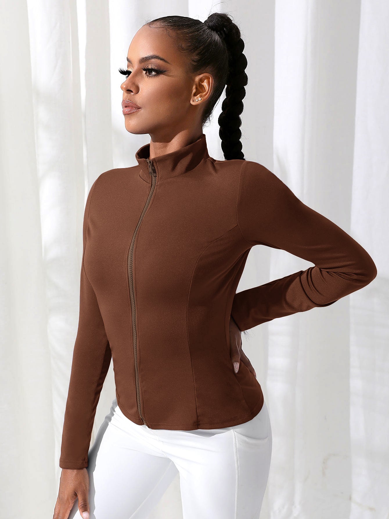 Daily&Casual Women'S Solid Color Zipper Front & Stand Collar Sport Jacket