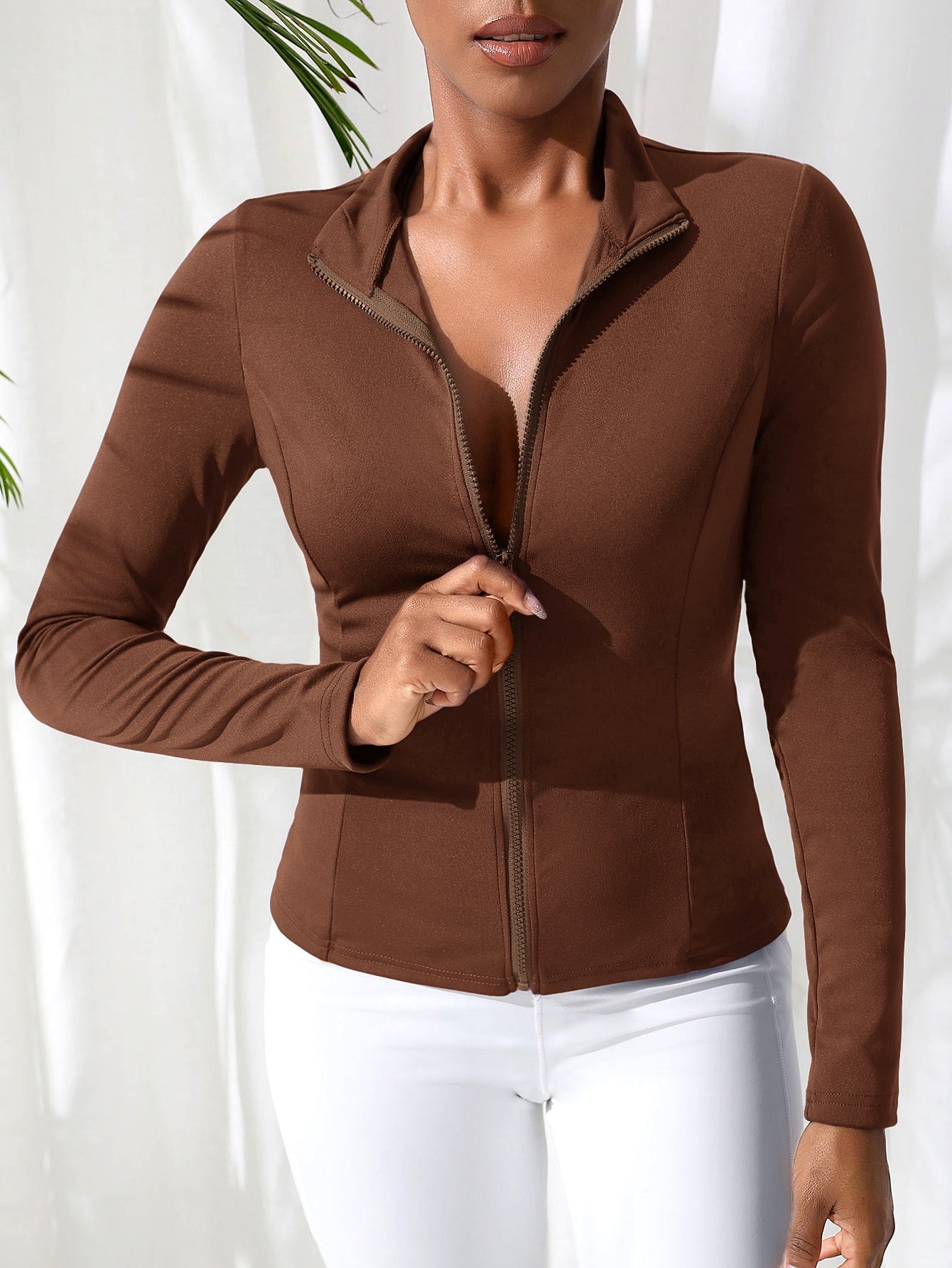 Daily&Casual Women'S Solid Color Zipper Front & Stand Collar Sport Jacket