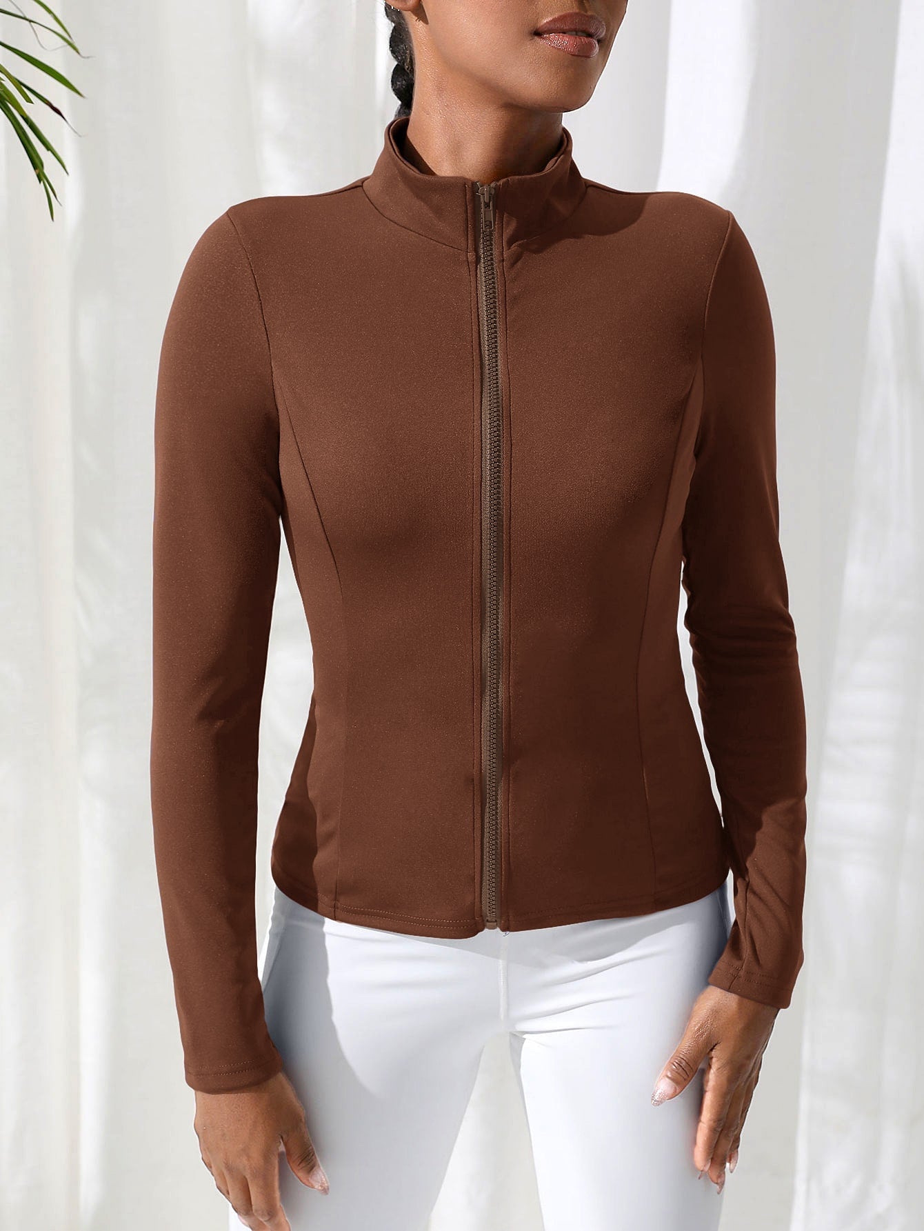 Daily&Casual Women'S Solid Color Zipper Front & Stand Collar Sport Jacket