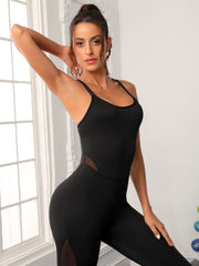 Yoga Sxy Crisscross Backless Mesh Panel Sports Jumpsuit