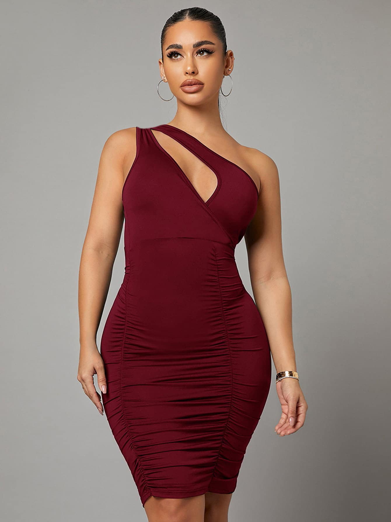 SXY Cut Out One Shoulder Ruched Bodycon Dress