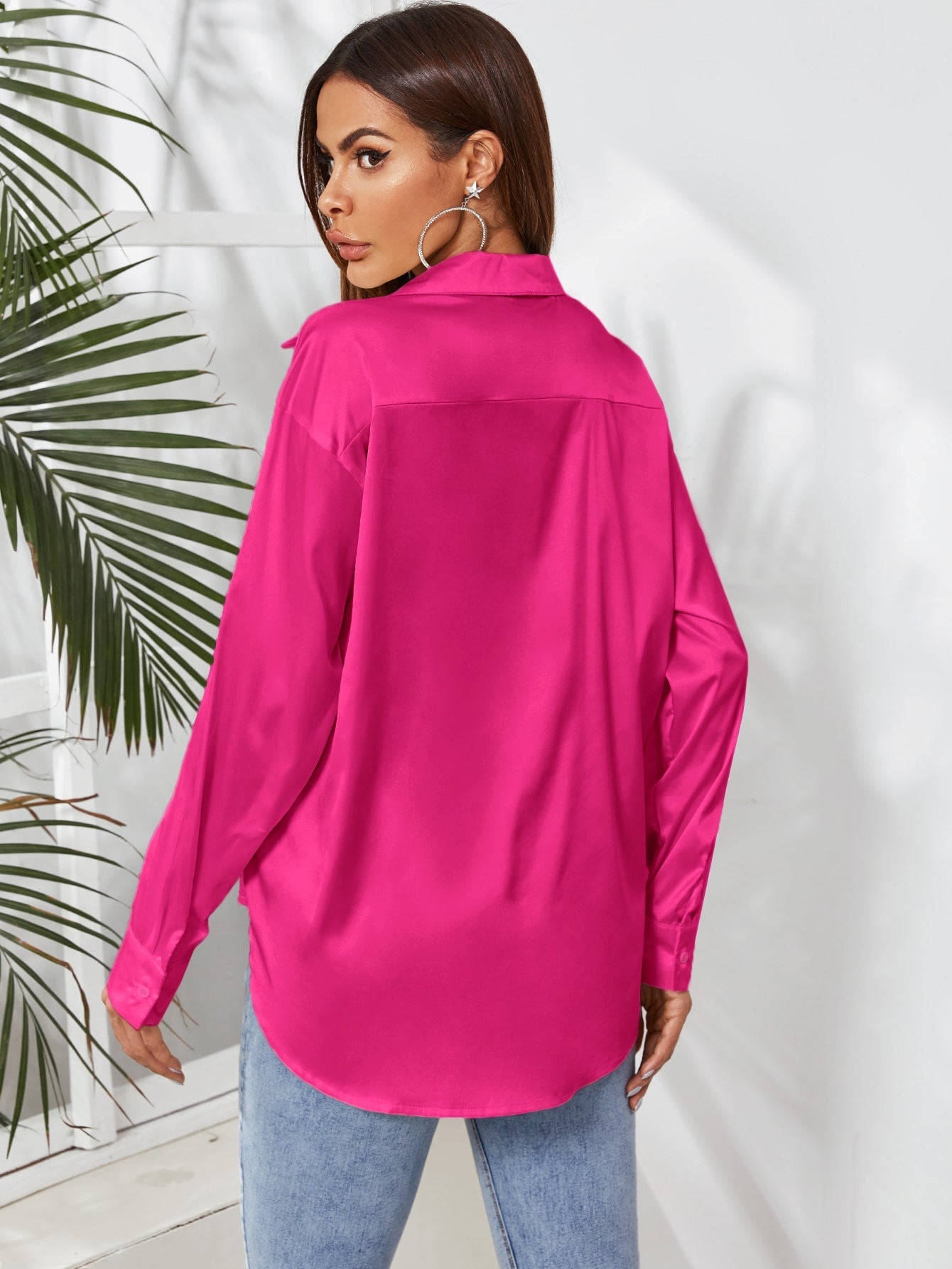 Privé Solid Button Front Satin Shirt