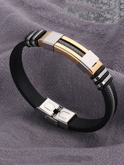 1pc Black Alloy Strap Fashion Date Round Dial Quartz Watch & 2pcs Bracelet, For Daily Life