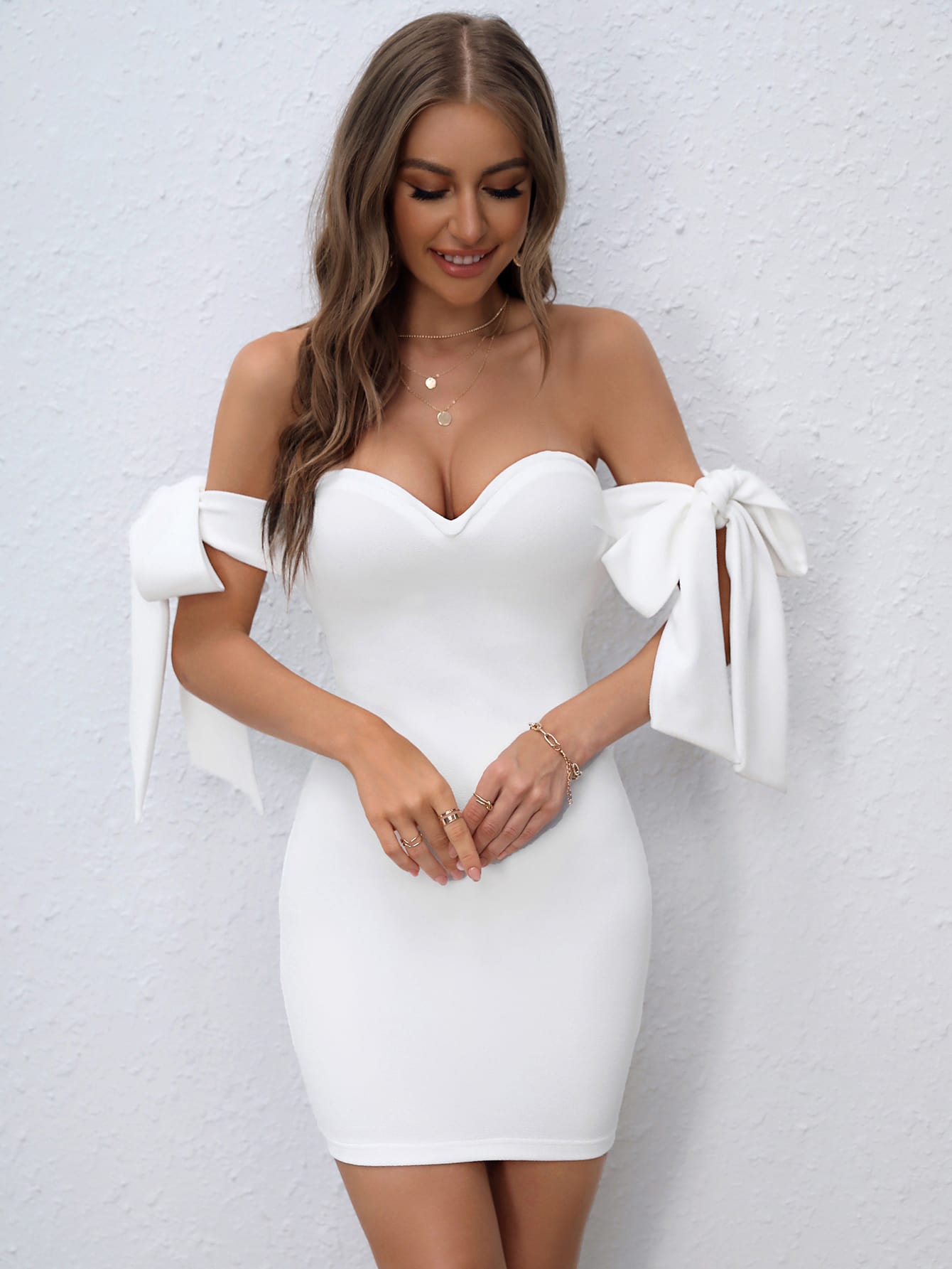 Privé Off Shoulder Knot Side Bodycon Dress