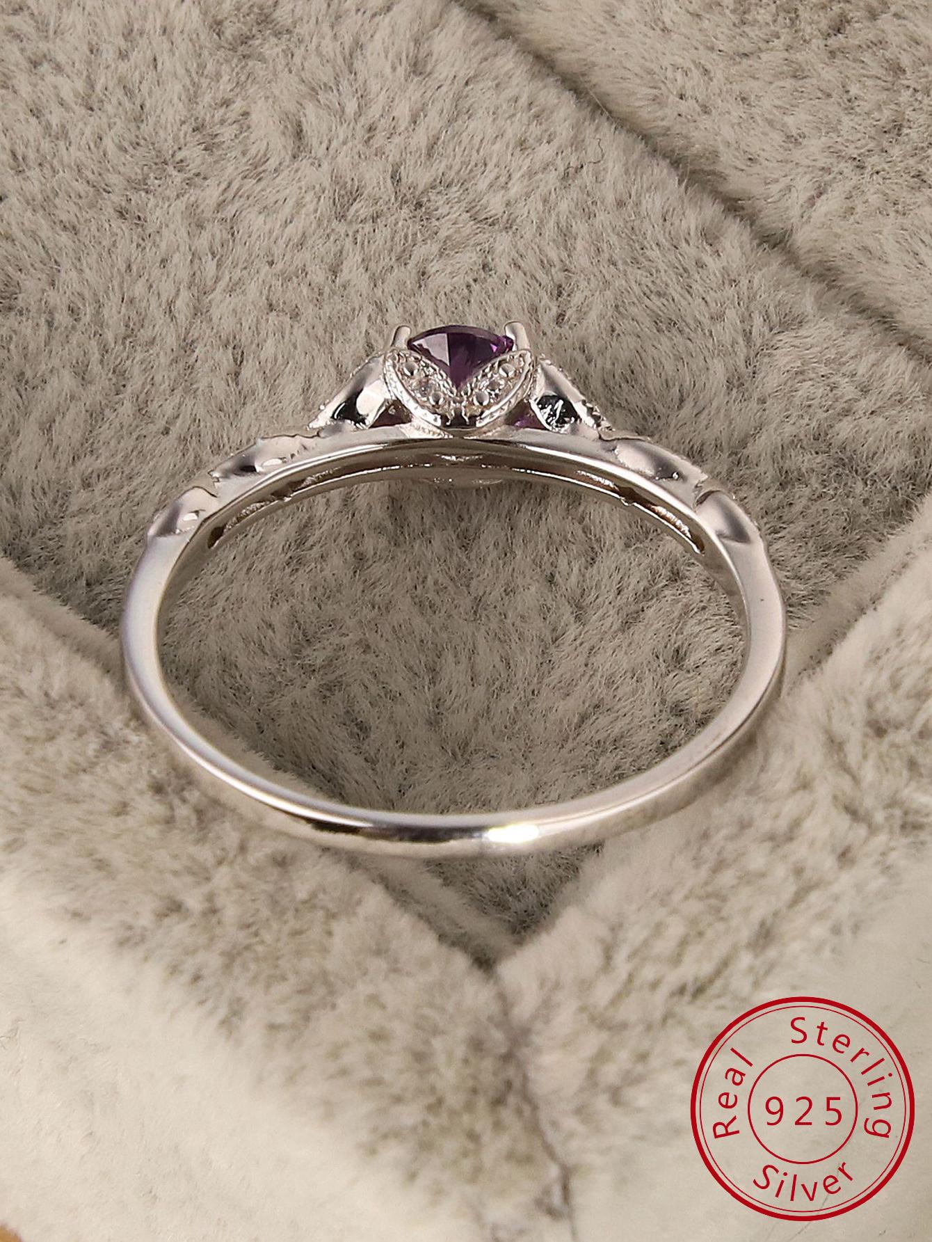 1pc Silver Amethyst & Cubic Zirconia Ring For Women, Fashionable and Versatile Accessory