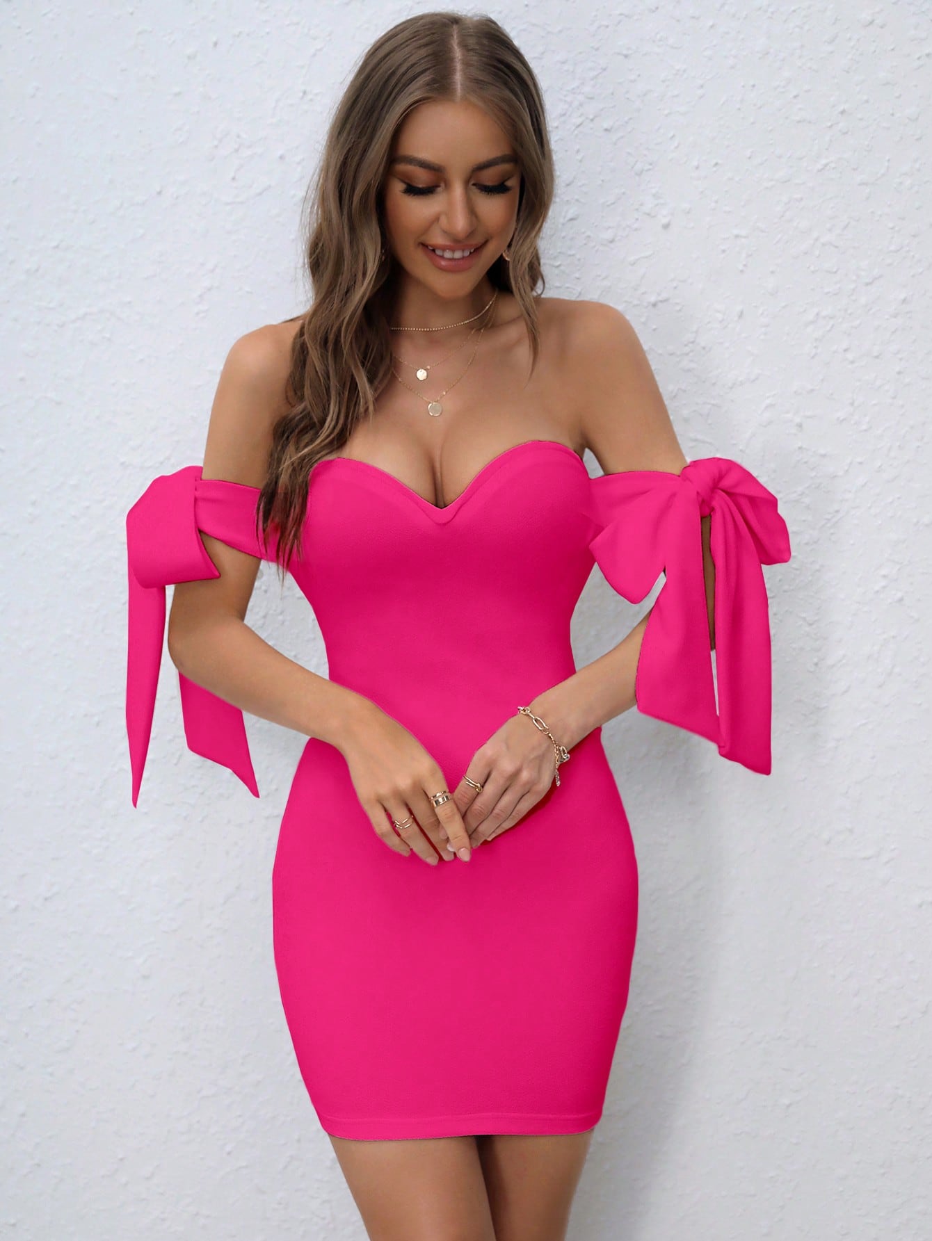 Privé Off Shoulder Knot Side Bodycon Dress