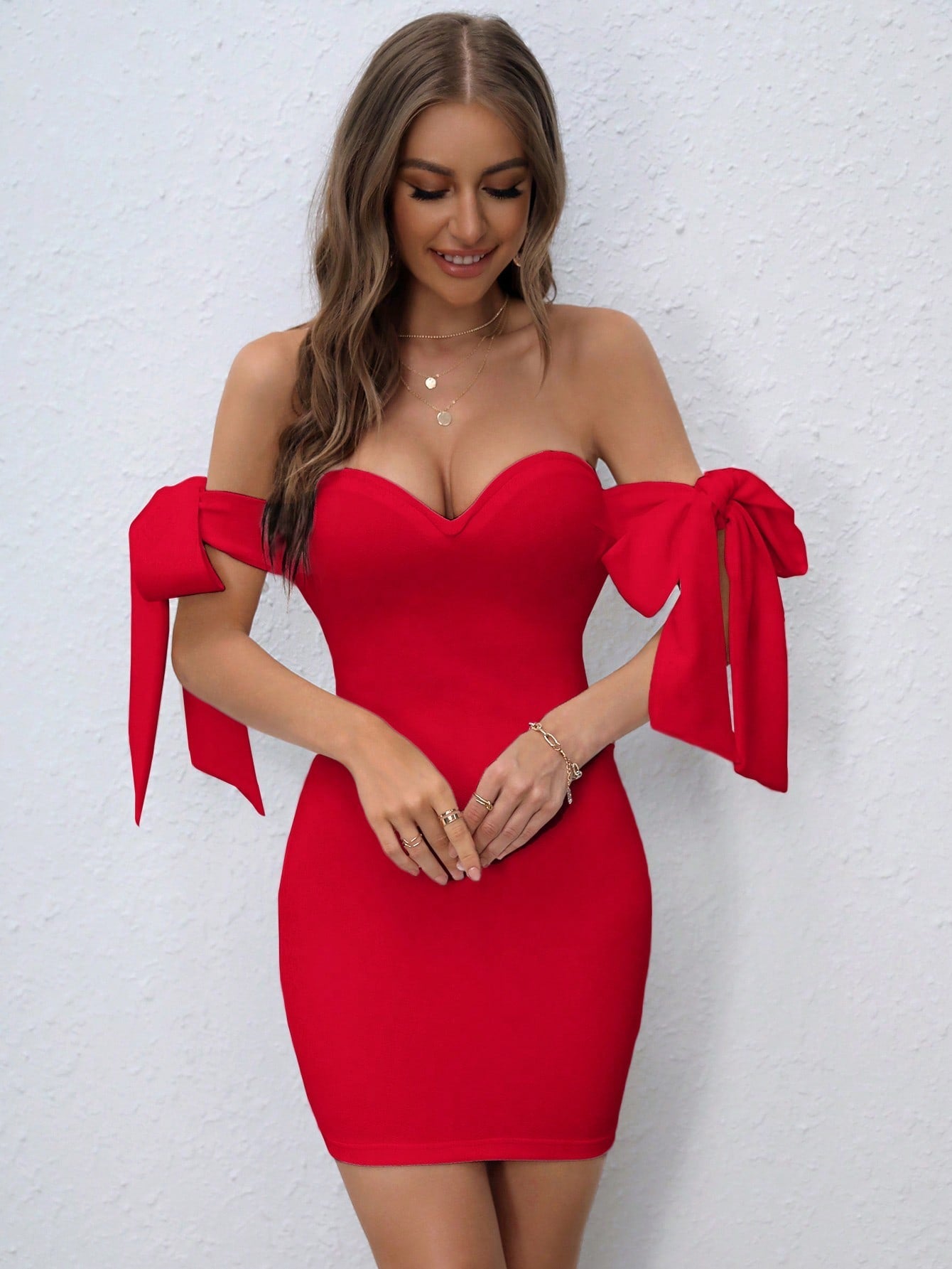 Privé Off Shoulder Knot Side Bodycon Dress