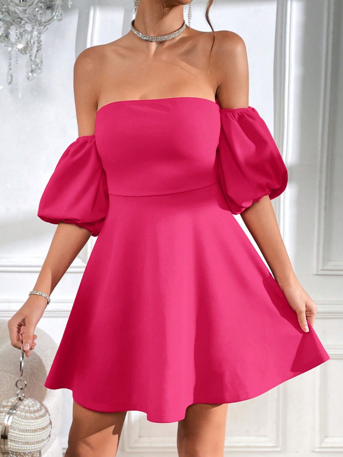 Privé Off Shoulder Puff Sleeve Tie Backless Dress