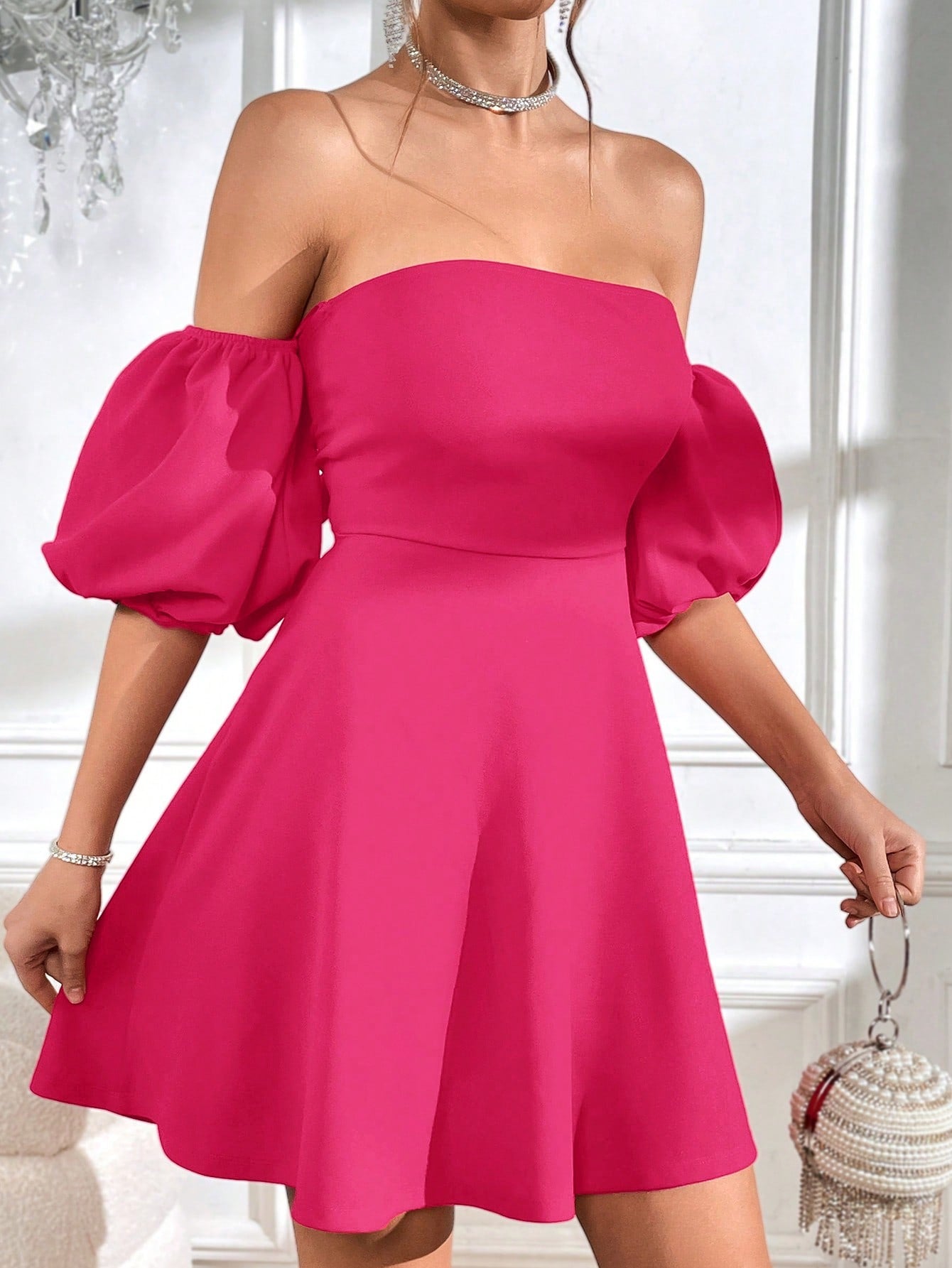 Privé Off Shoulder Puff Sleeve Tie Backless Dress