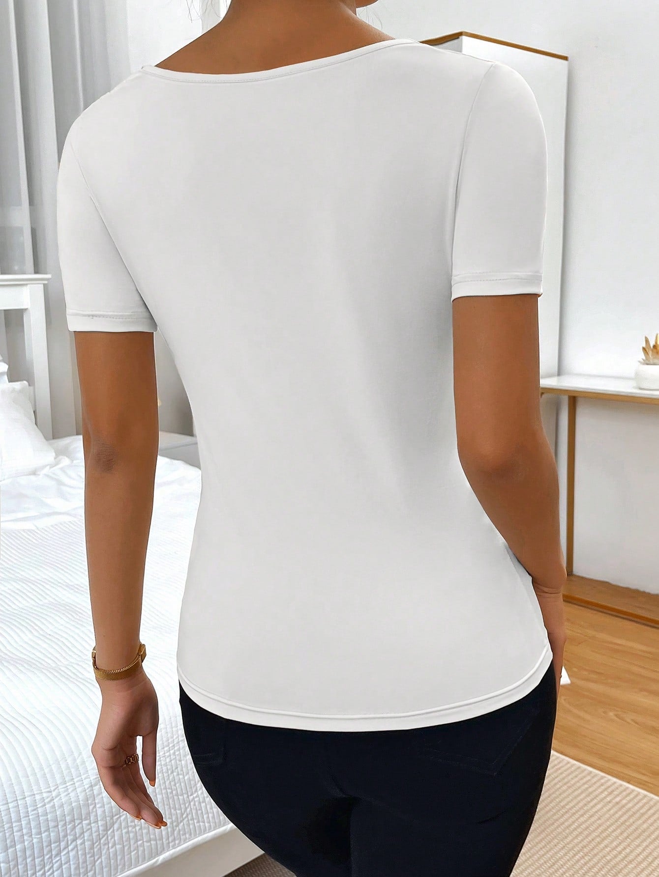 Privé Solid Asymmetrical Neck Tee