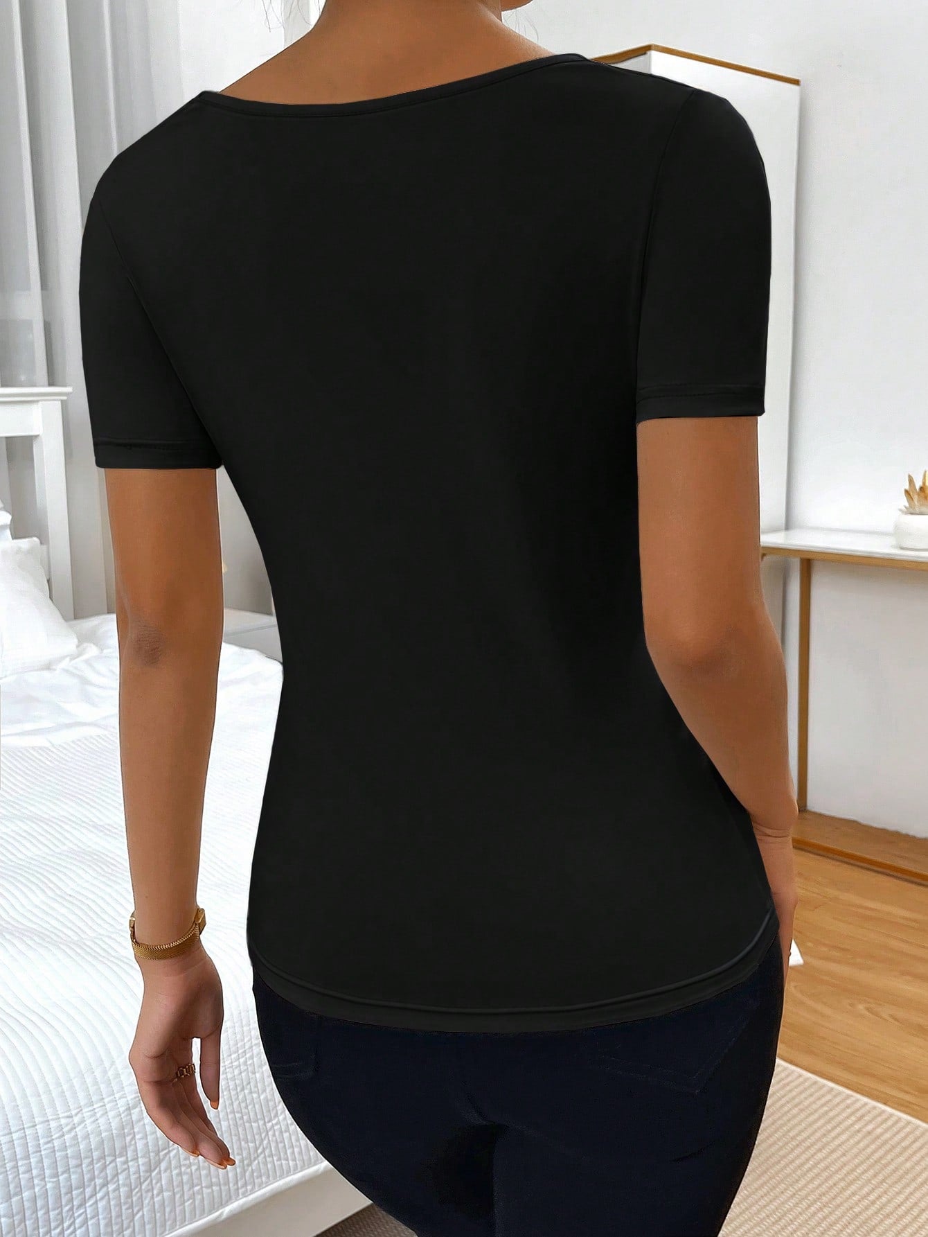 Privé Solid Asymmetrical Neck Tee