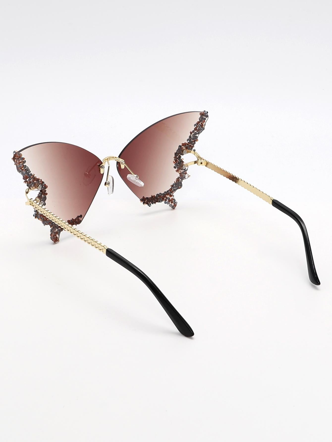 Rhinestone Decor Butterfly Design Fashion Glasses