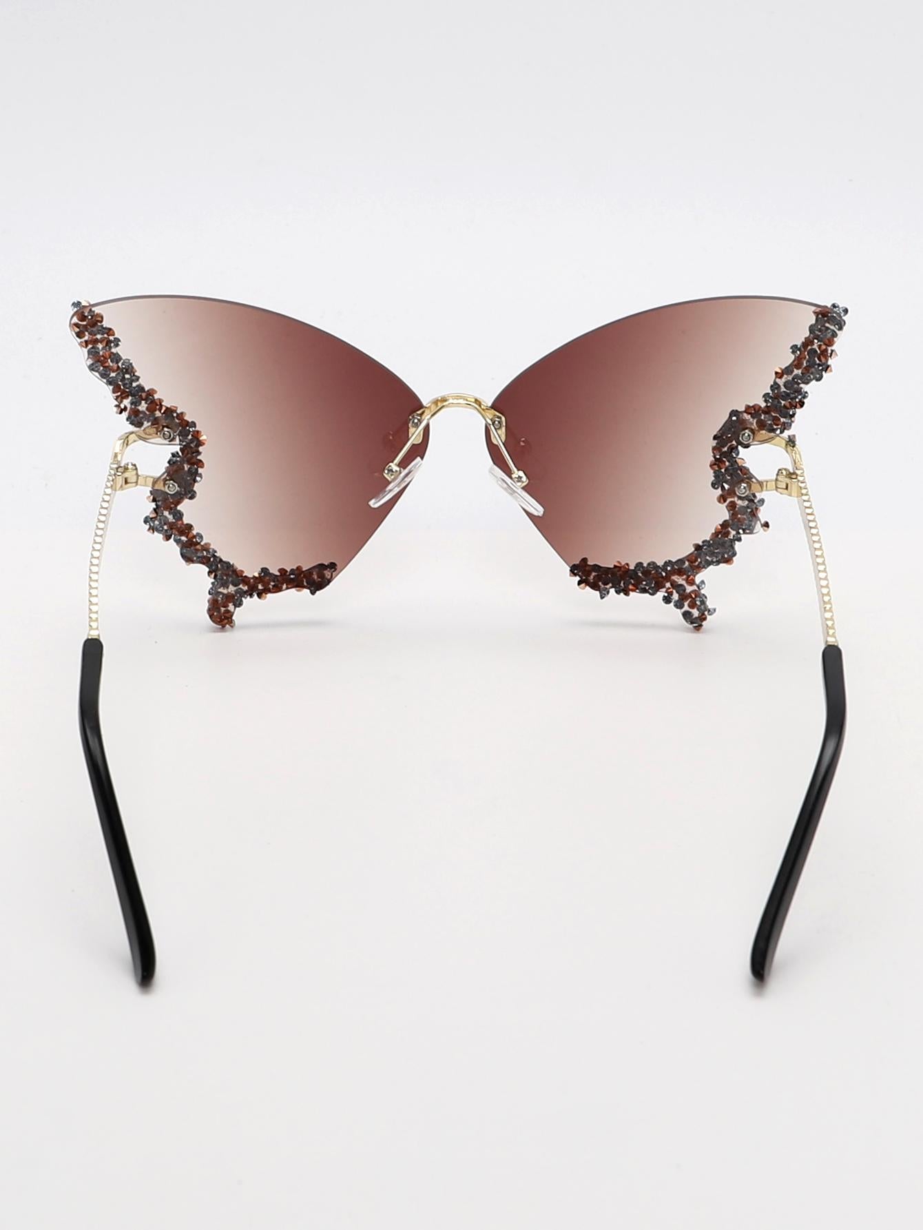 Rhinestone Decor Butterfly Design Fashion Glasses