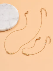 2pcs/set Simple & Versatile Snake Bone Chain Oval Beaded Necklace And Bracelet