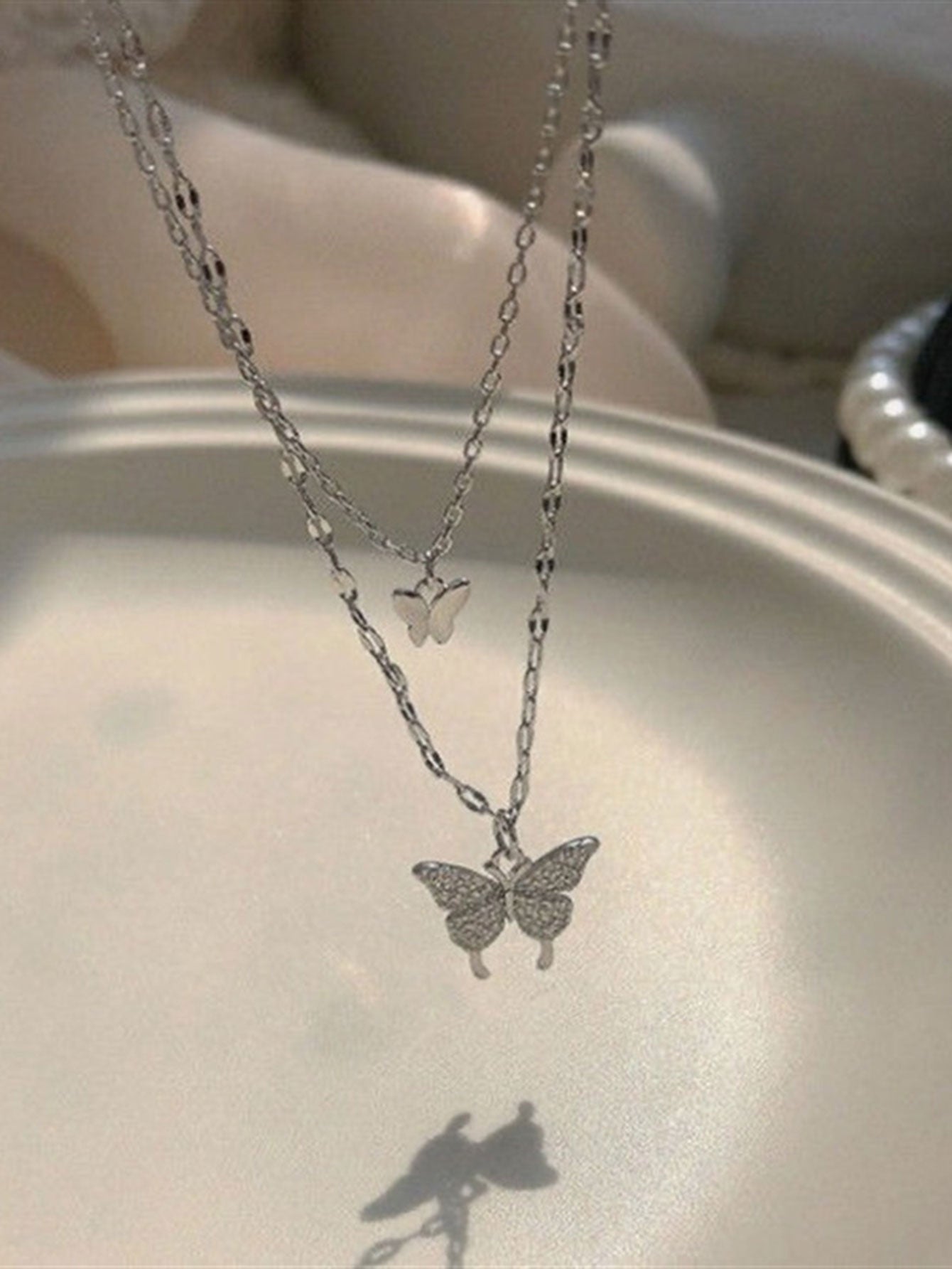 1pc Lovely Alloy Small Butterfly Pendant Necklace For Women's Daily Wear