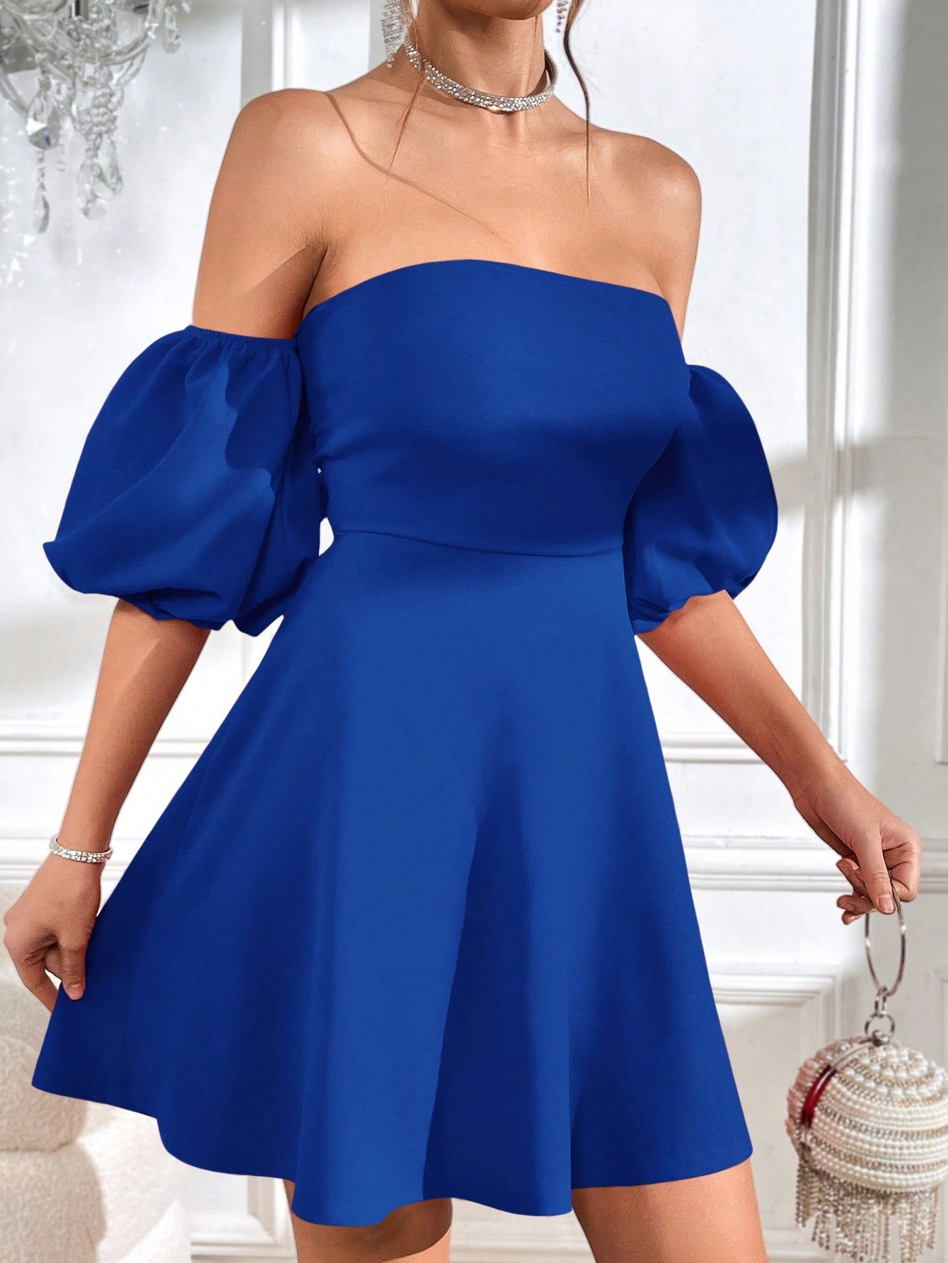 Privé Off Shoulder Puff Sleeve Tie Backless Dress