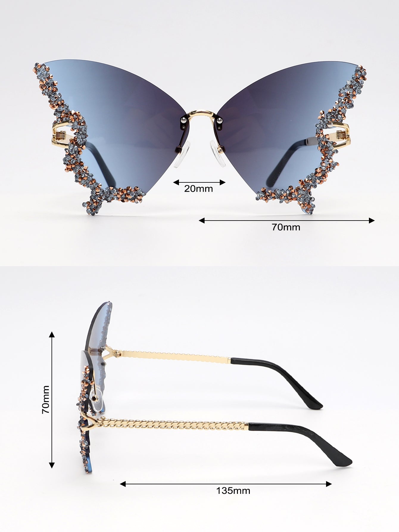 Rhinestone Decor Butterfly Design Fashion Glasses