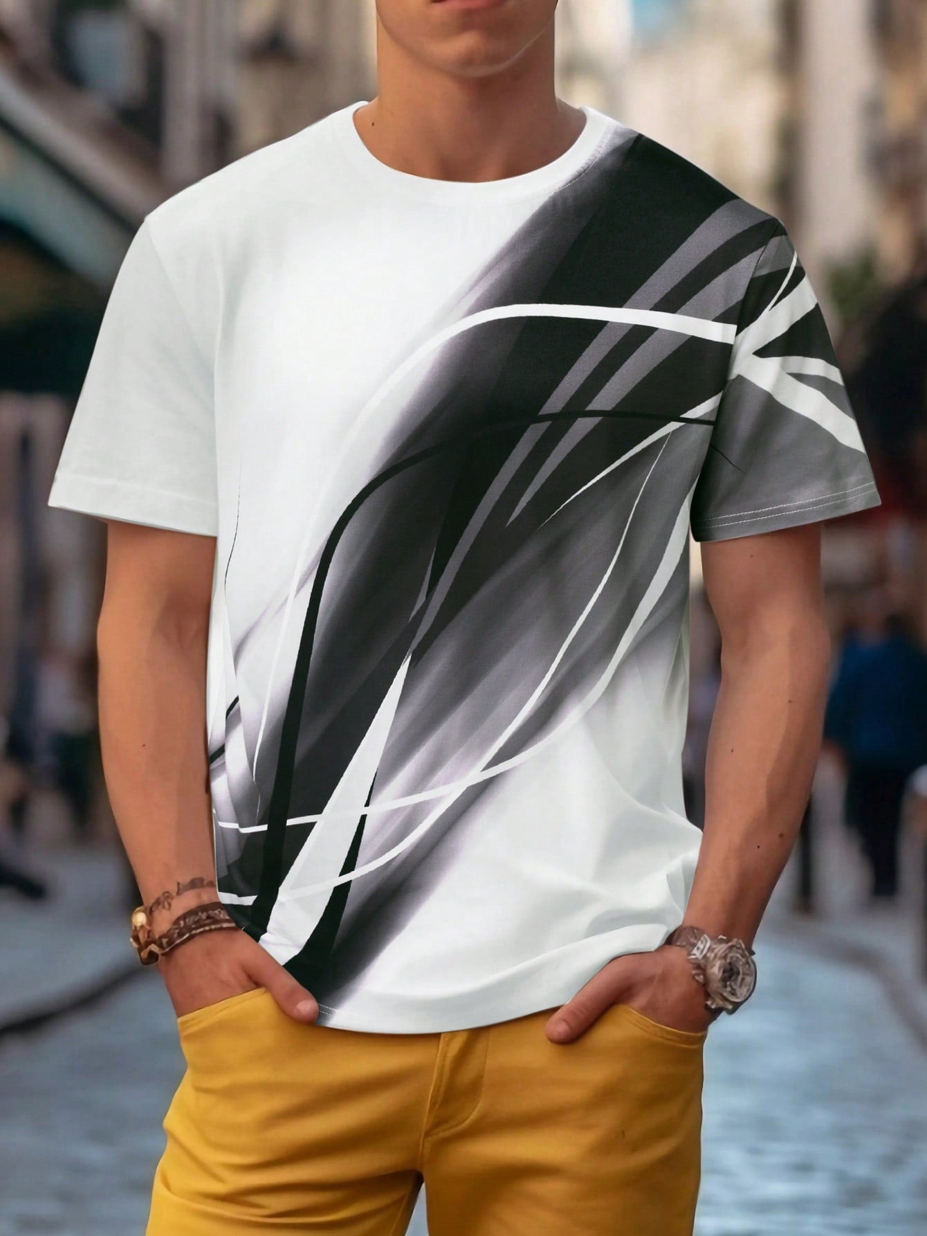 Manfinity Homme Men Stripe Print Tee