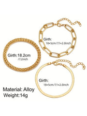 3pcs/set Fashionable Thick Chain & Snake Chain Design Bracelets For Women, Punk Style Jewelry