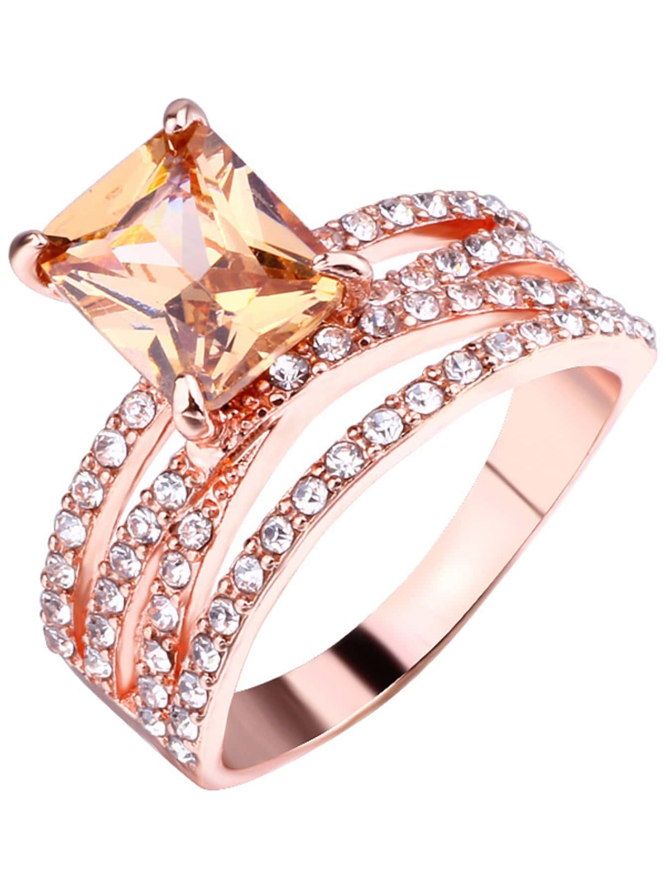 1pc Glamorous Rhinestone & Square Decor Layered Ring For Women For Daily Decoration