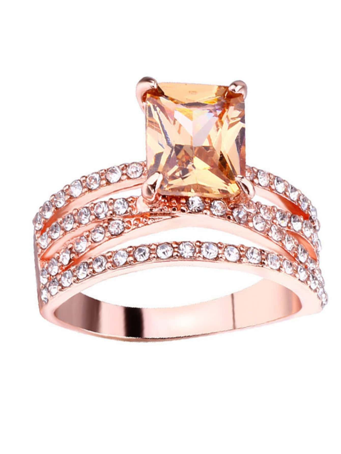 1pc Glamorous Rhinestone & Square Decor Layered Ring For Women For Daily Decoration