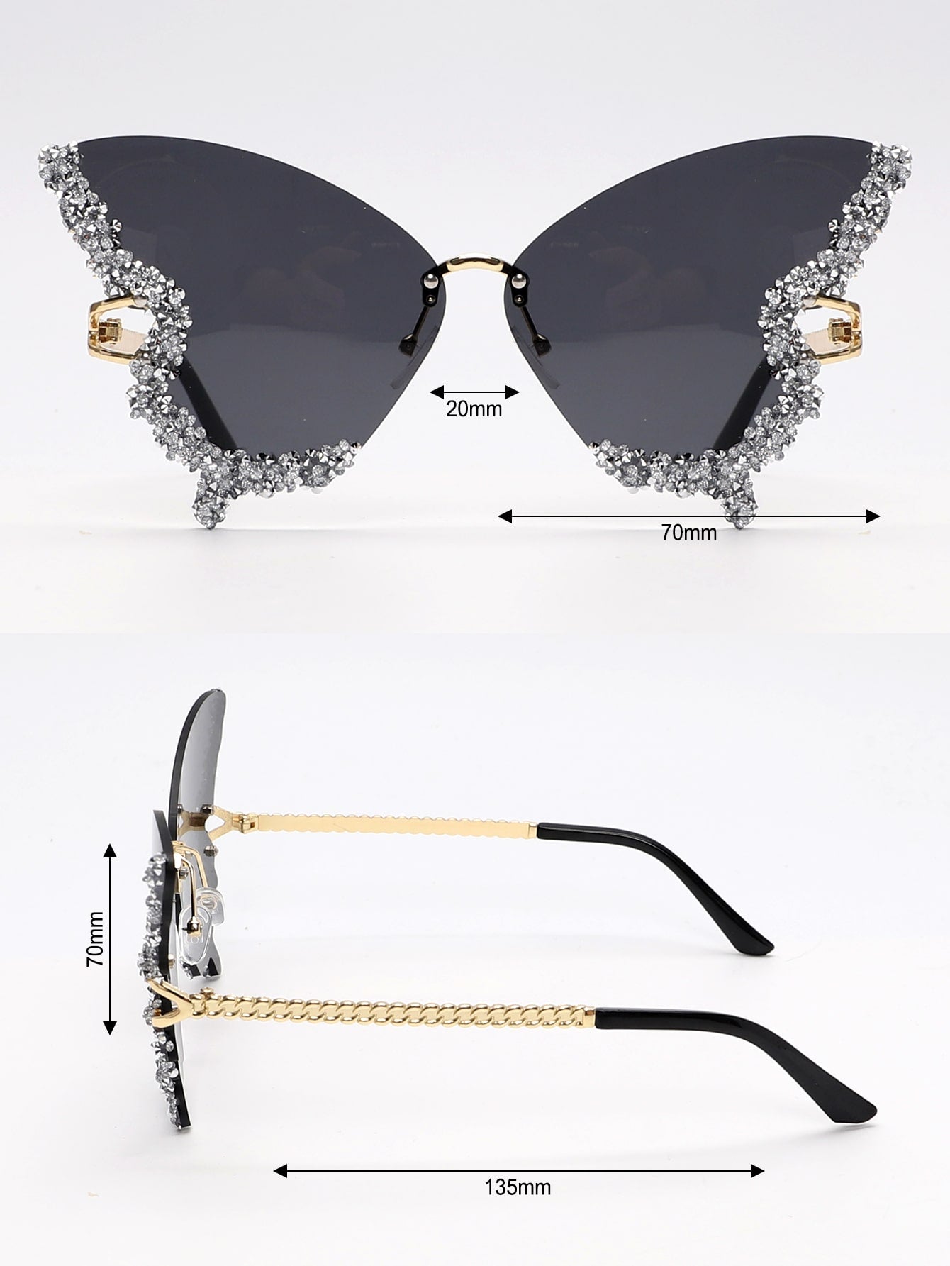 Rhinestone Decor Butterfly Design Fashion Glasses