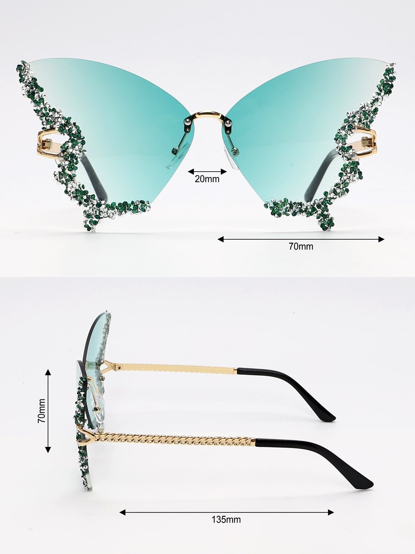 Rhinestone Decor Butterfly Design Fashion Glasses