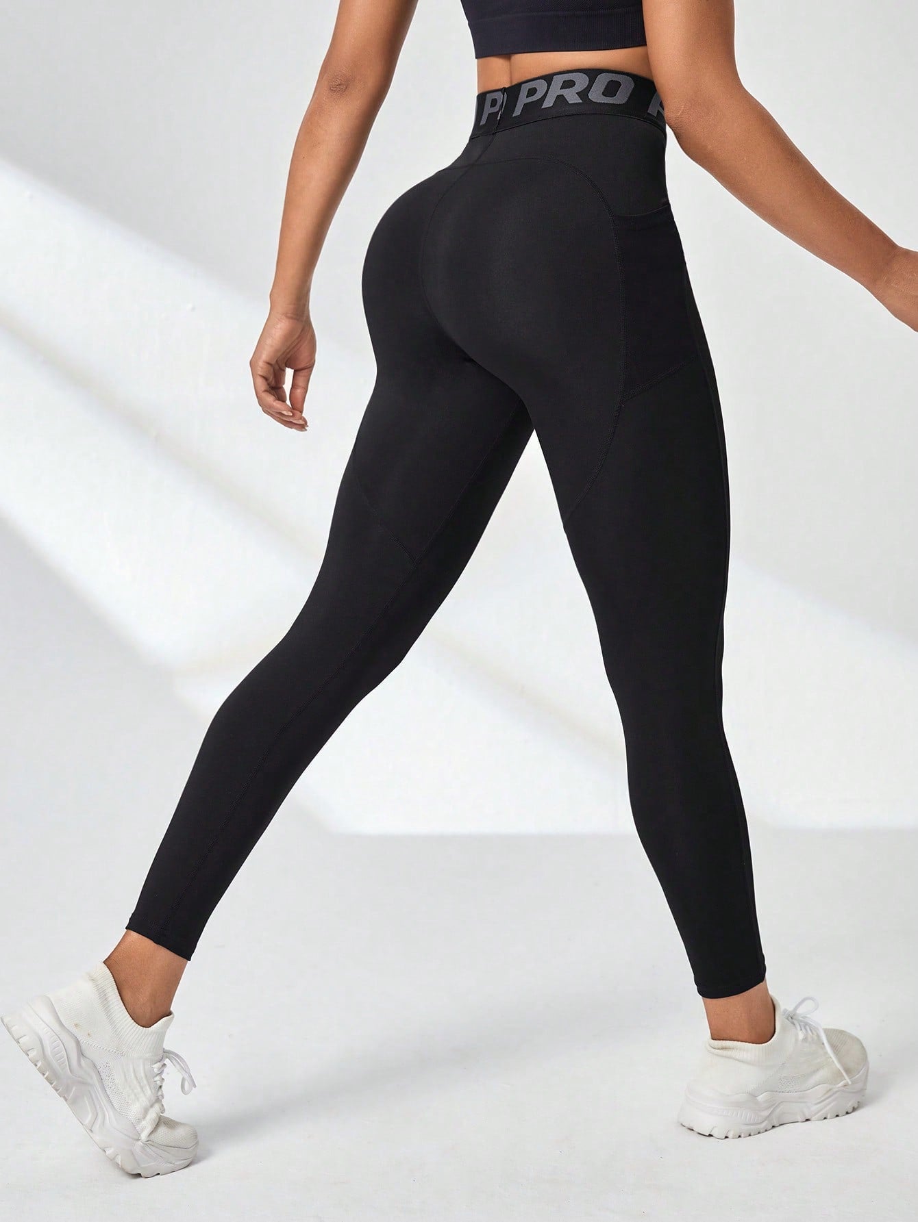 Letter Tape Drawstring Mobile Pocket Sports Leggings