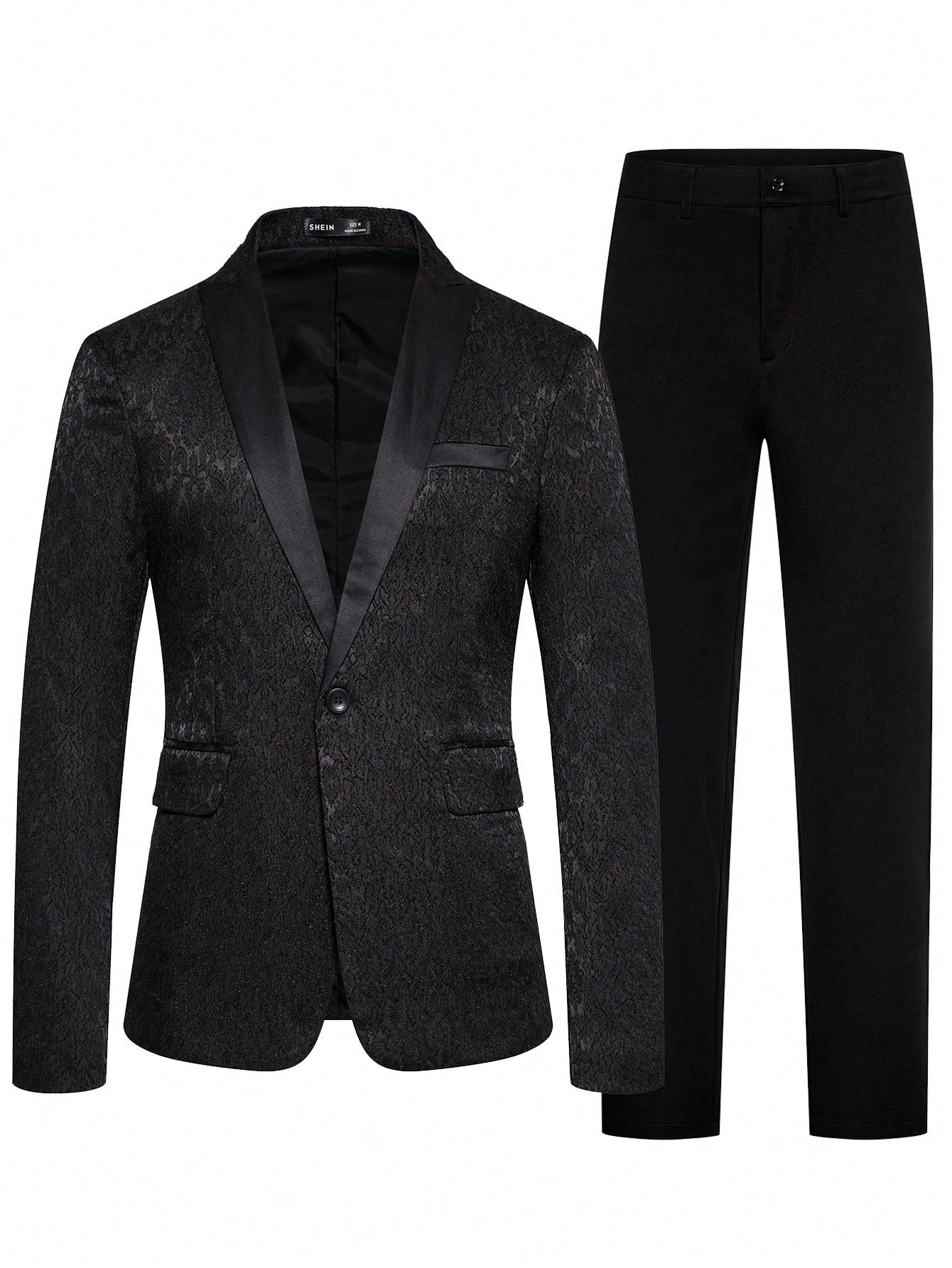 Manfinity Mode Men Jacquard Lapel Collar Blazer & Straight Leg Pants