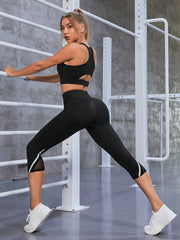 Mesh Insert Contrast Binding Capri Sports Leggings workout leggings