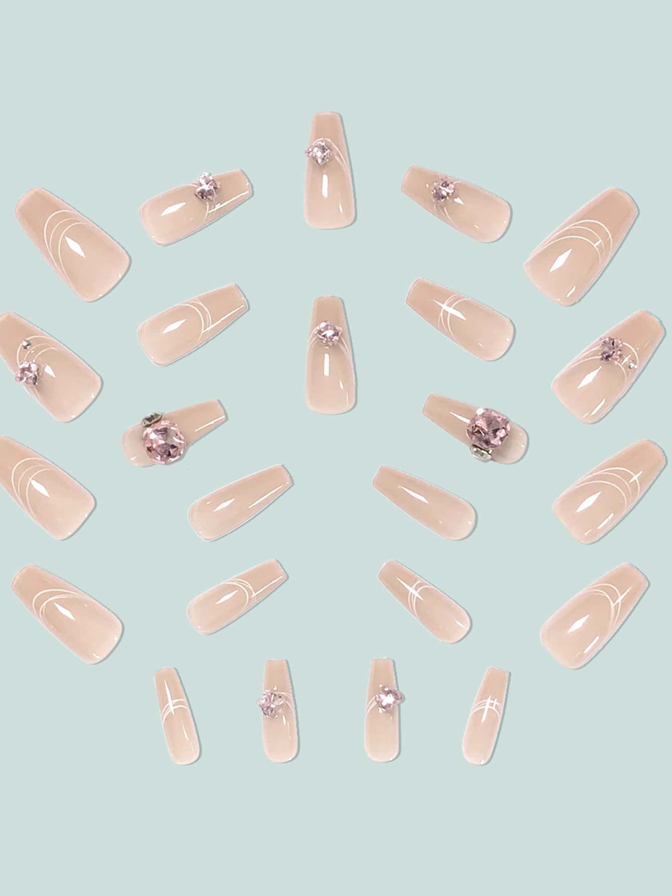 Upgrade Your Appearance With 24pcs Long Ballet Nails In Ice-clear Pink, Glitter, Cute 3d Butterfly, Rhinestone & Chain Design, Full Coverage, Suitable For Women And Girls