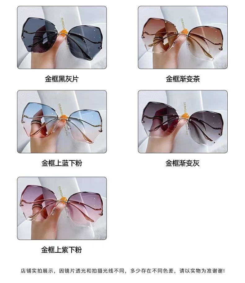 1pc Metal Frameless Rhinestone Cut Edge Men/women Sunglasses New Version Square Sun Glasses Female Korean Style Trendy Fashionable Vintage Shades For Street Snap Purple Gradient Lens Elegant Uv-resistant Sun Glasses Female Elegant Sunglasses High-level Lo