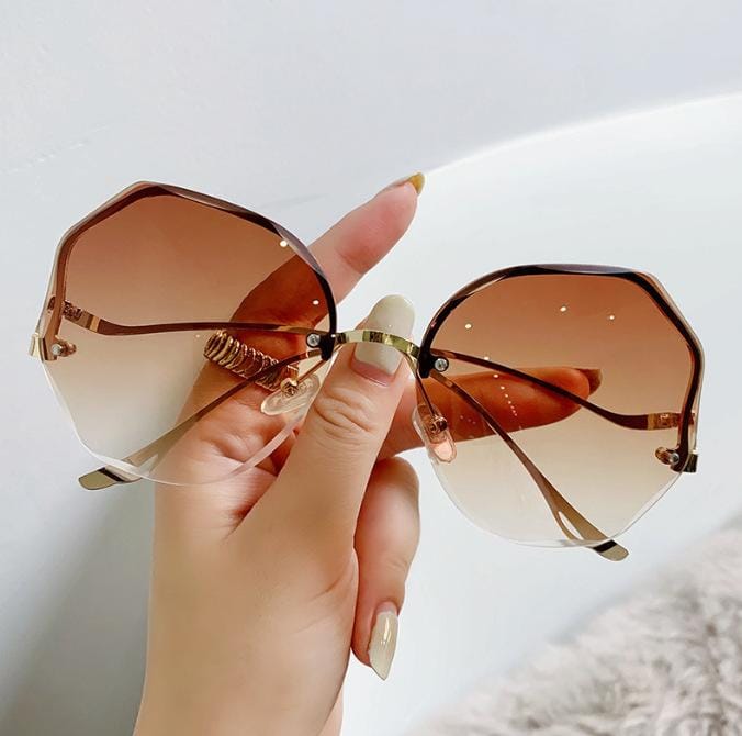 1pc Metal Frameless Rhinestone Cut Edge Men/women Sunglasses New Version Square Sun Glasses Female Korean Style Trendy Fashionable Vintage Shades For Street Snap Purple Gradient Lens Elegant Uv-resistant Sun Glasses Female Elegant Sunglasses High-level Lo