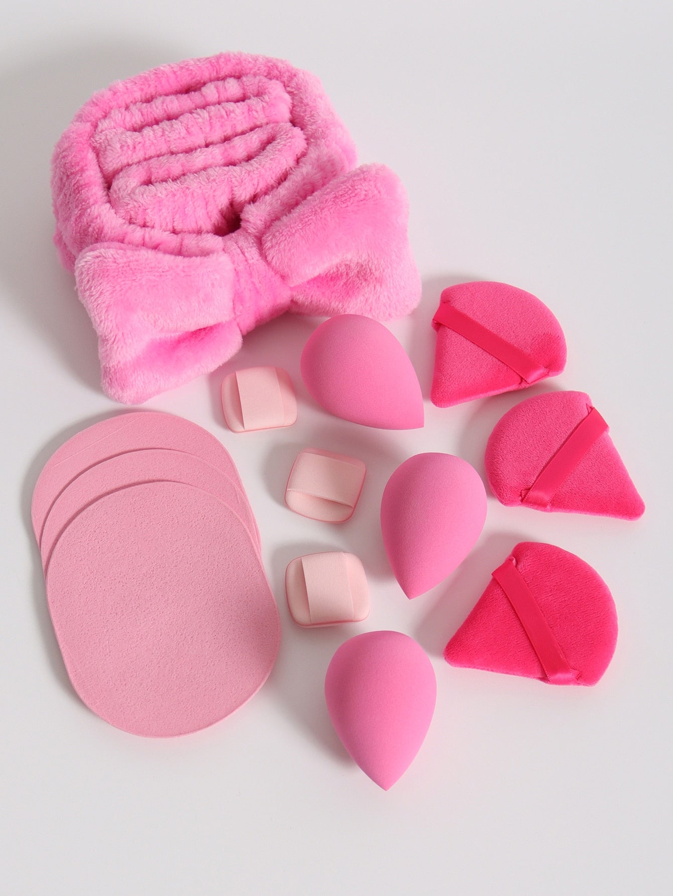 Makeup Tools Set Of 15 Including 1 Butterfly Knot Headband & 2 Wristbands & 3 Makeup Sponges & 3 Mini Makeup Sponges & 3 Triangle Loose Powder Puffs & 3 Facial Cleaning Sponges. Foundation Blending Beauty Sponge, Suitable For Liquid, Cream And Powder, Mul