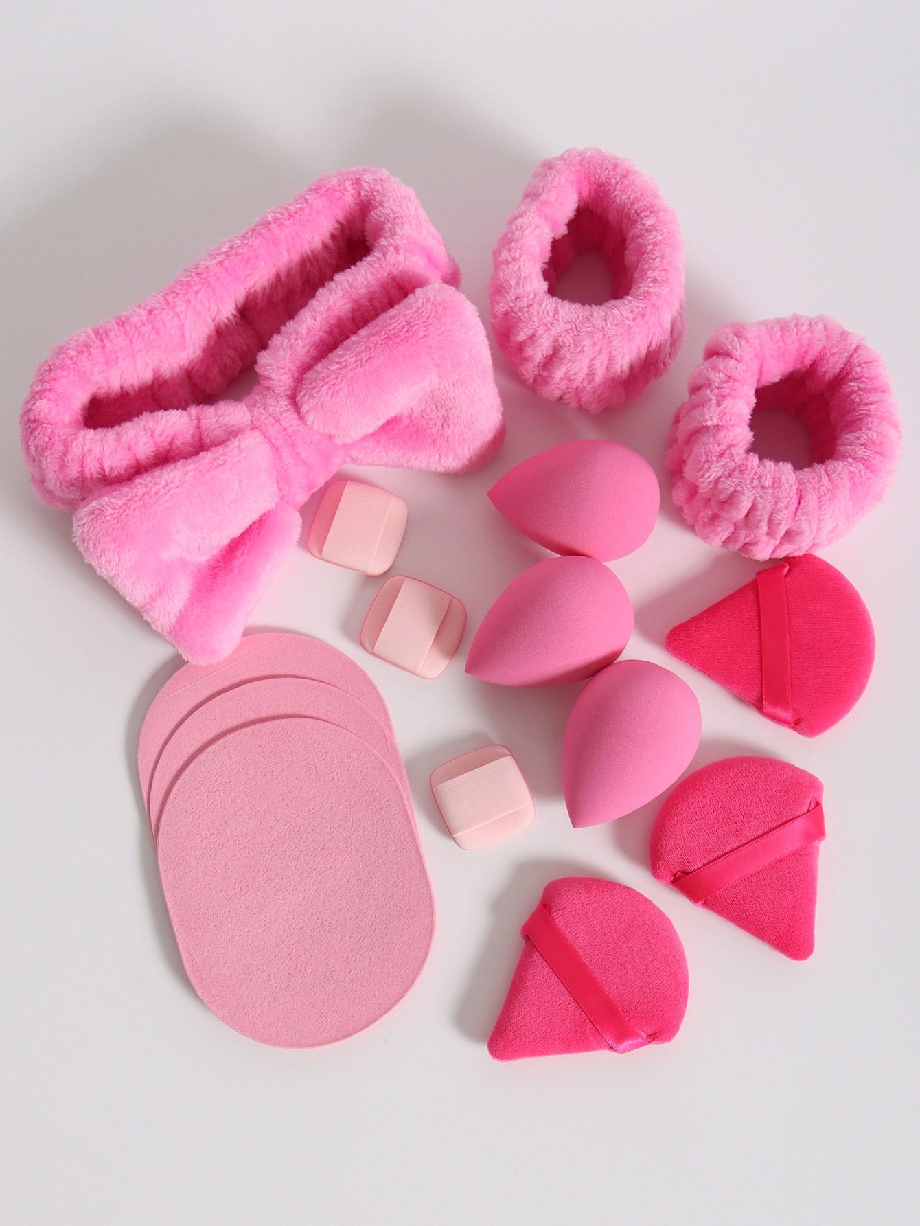 Makeup Tools Set Of 15 Including 1 Butterfly Knot Headband & 2 Wristbands & 3 Makeup Sponges & 3 Mini Makeup Sponges & 3 Triangle Loose Powder Puffs & 3 Facial Cleaning Sponges. Foundation Blending Beauty Sponge, Suitable For Liquid, Cream And Powder, Mul