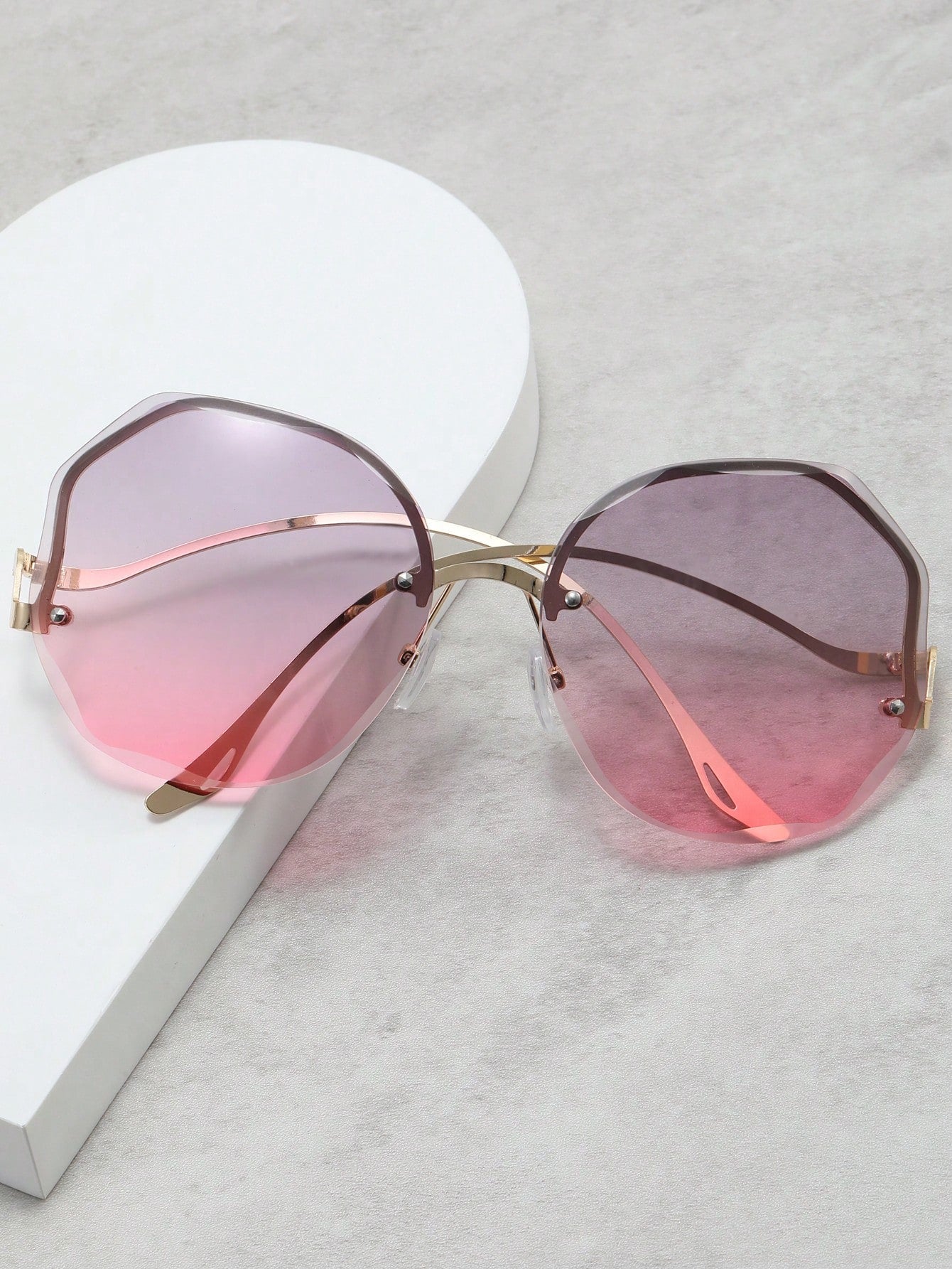 1pc Metal Frameless Rhinestone Cut Edge Men/women Sunglasses New Version Square Sun Glasses Female Korean Style Trendy Fashionable Vintage Shades For Street Snap Purple Gradient Lens Elegant Uv-resistant Sun Glasses Female Elegant Sunglasses High-level Lo