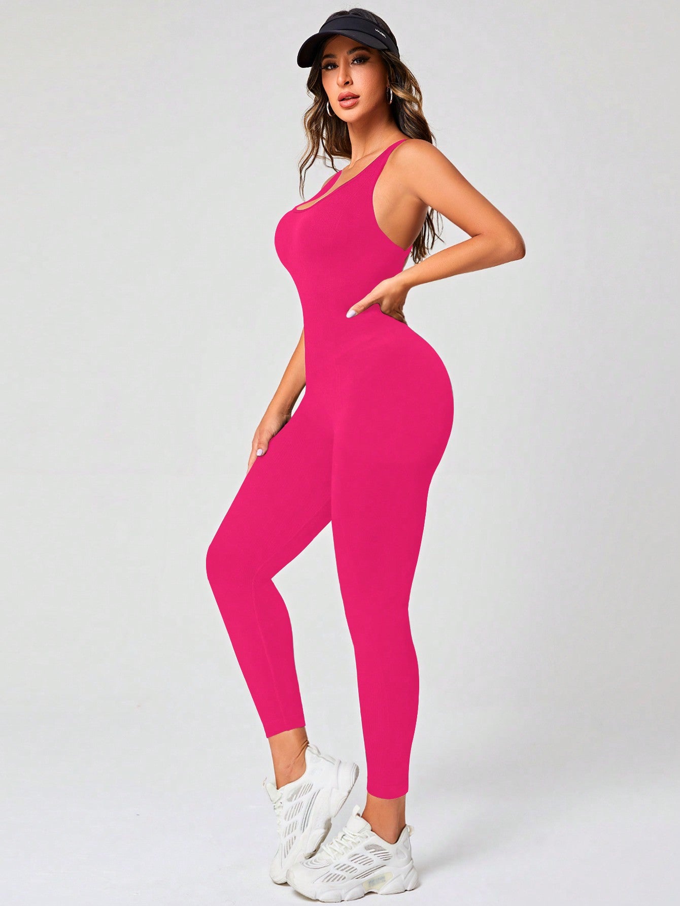 Crisscross Backless Solid Sports Jumpsuit