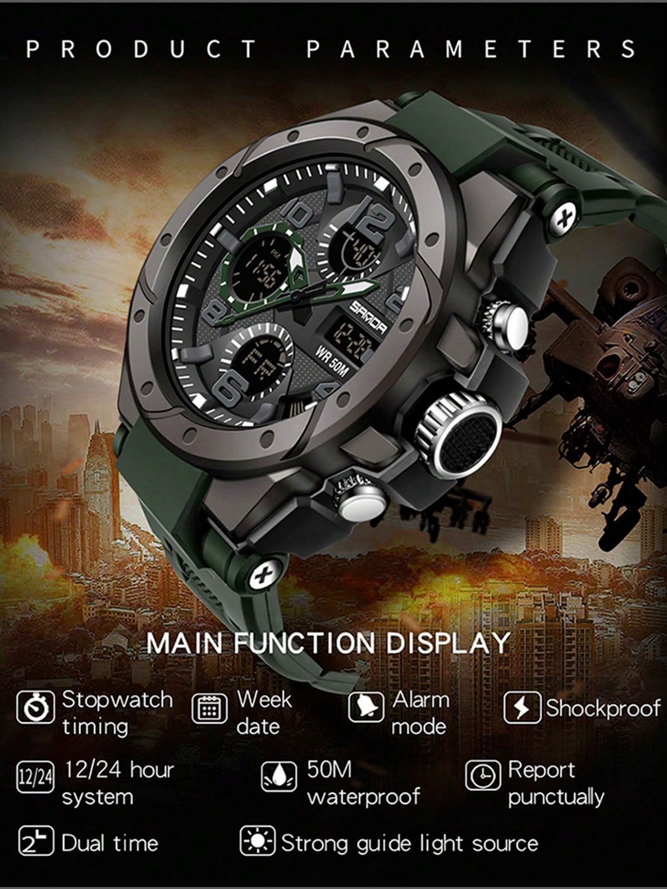 Sanda Luxury Men's Digital Sports Watch 5atm Waterproof Electronic Wristwatch Shock-resistant Men's Clock