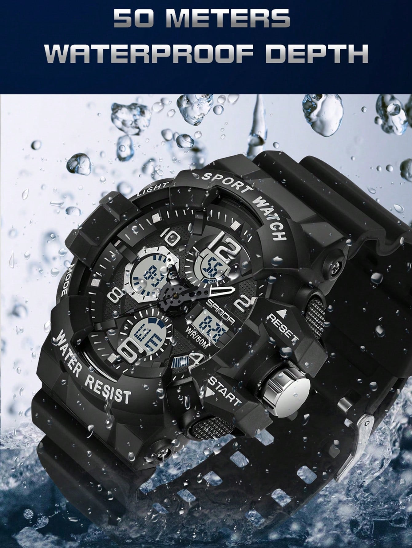 SANDA Top Brand Luxury Outdoor Sport Watches 50M Waterproof Men's Watch Dual Display Quartz Wristwatch for Male Digital Multifunction Stop-watch Alarm Clock Calendar Street Wear Cool Electronic Fashion For Gifts Birthday Christmas Casual