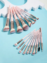 18pcs Pink Makeup Brush Set, Including Face Brush, Powder Brush, Blush Brush, Loose Powder Brush, Angled Contour Brush, Tapered Blending Brush, Lip Brush, Concealer Brush, Small Eyeshadow Brush, Eyeliner Brush, Blending Brush, Shadow Brush, Eyebrow Brush,