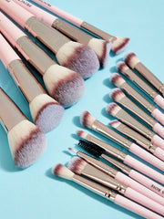 18pcs Pink Makeup Brush Set, Including Face Brush, Powder Brush, Blush Brush, Loose Powder Brush, Angled Contour Brush, Tapered Blending Brush, Lip Brush, Concealer Brush, Small Eyeshadow Brush, Eyeliner Brush, Blending Brush, Shadow Brush, Eyebrow Brush,