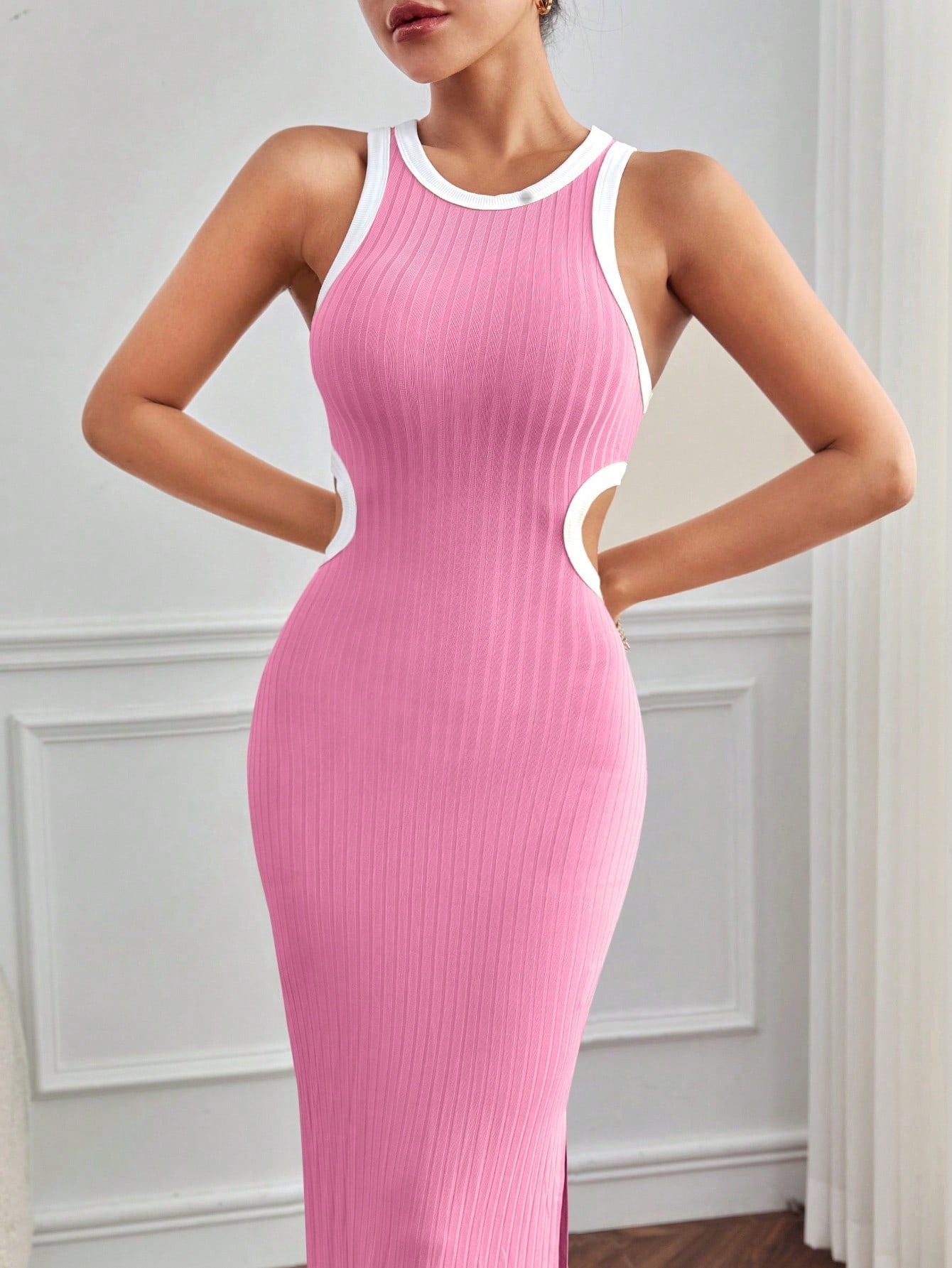 PETITE Contrast Binding Split Thigh Dress