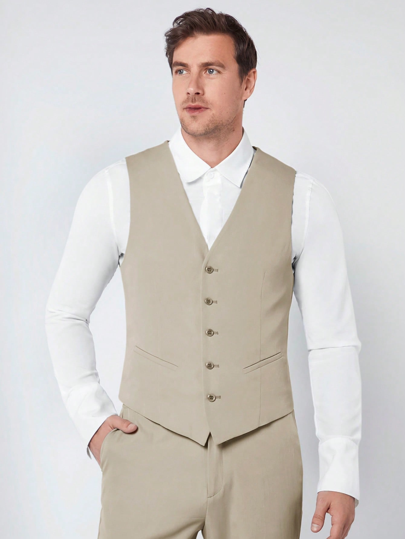 Manfinity Mode Men 1pc Lapel Neck Blazer & 1pc Single Breasted Waistcoat & 1pc Suit Pants