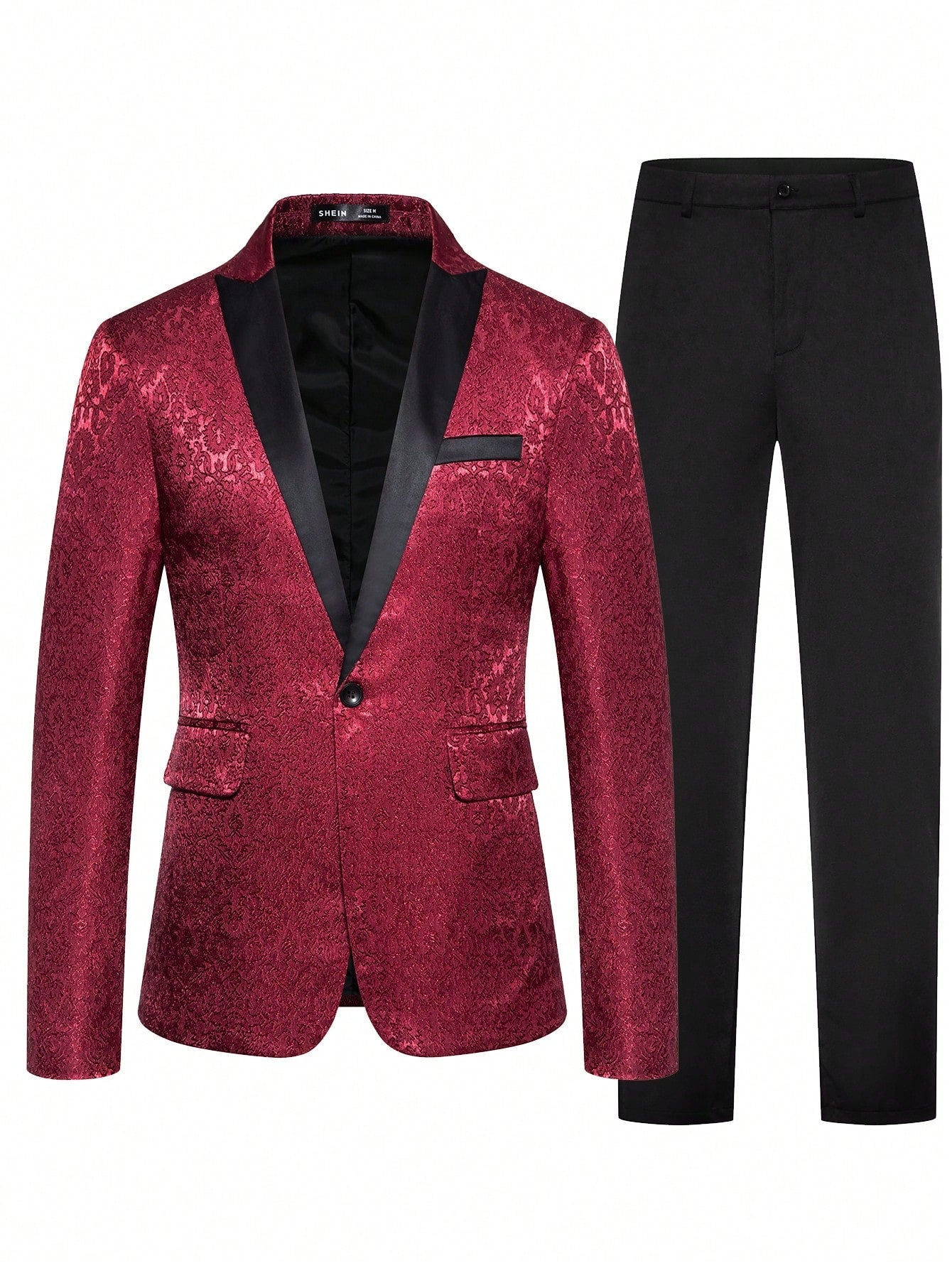 Manfinity Mode Men Jacquard Lapel Collar Blazer & Straight Leg Pants