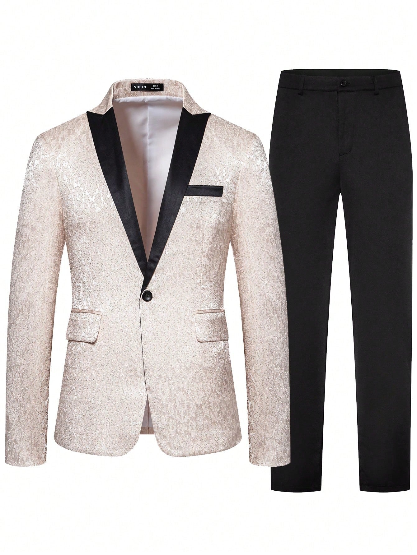 Manfinity Mode Men Jacquard Lapel Collar Blazer & Straight Leg Pants