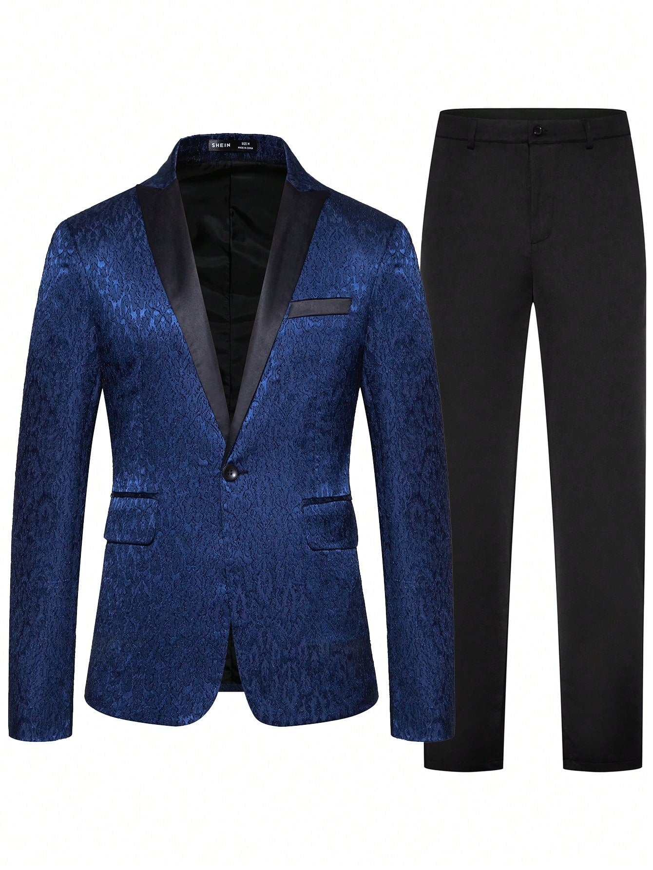 Manfinity Mode Men Jacquard Lapel Collar Blazer & Straight Leg Pants